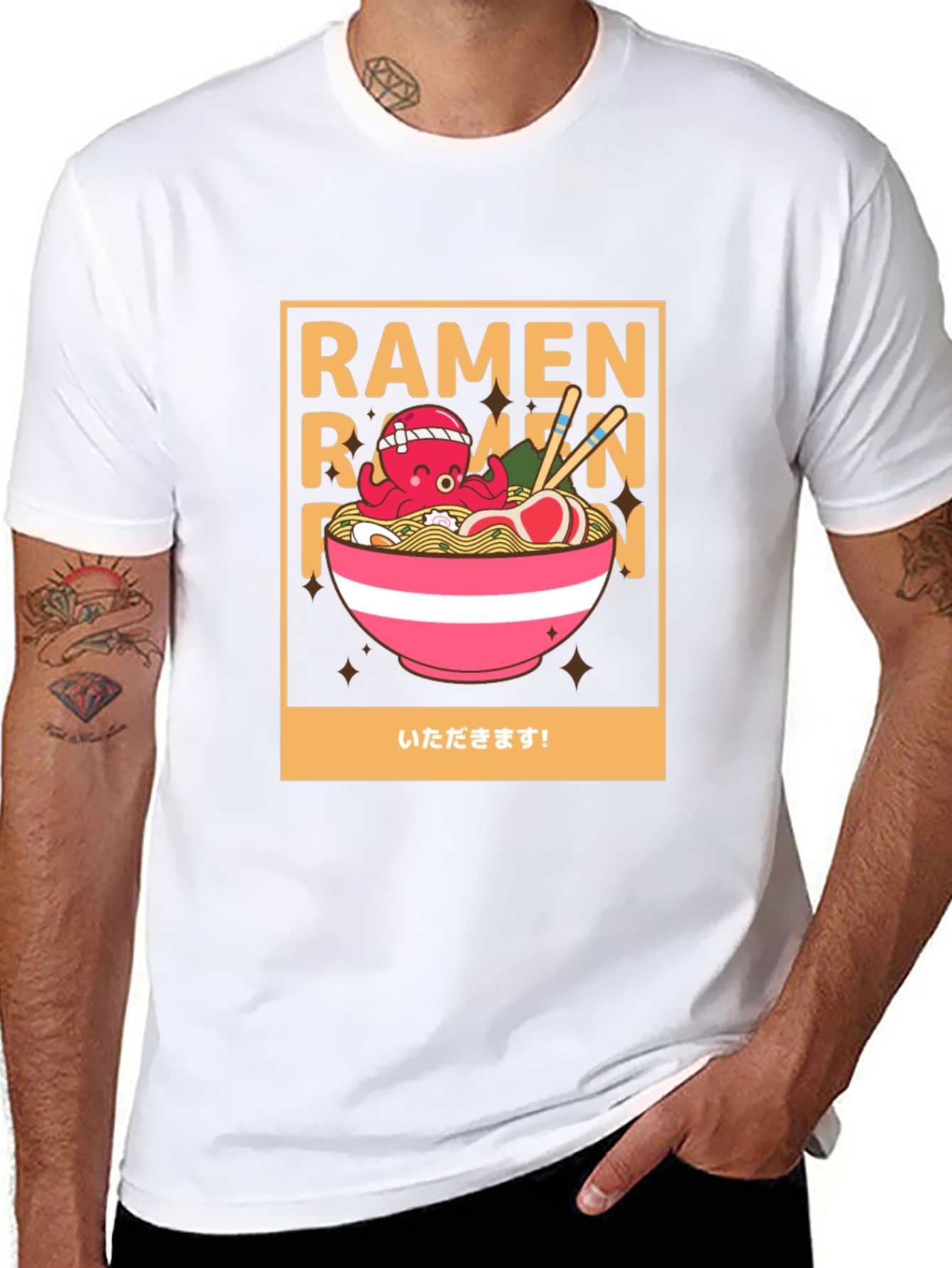 Ramen Octopus Graphic Tee - Unisex Black Cotton T-Shirt
