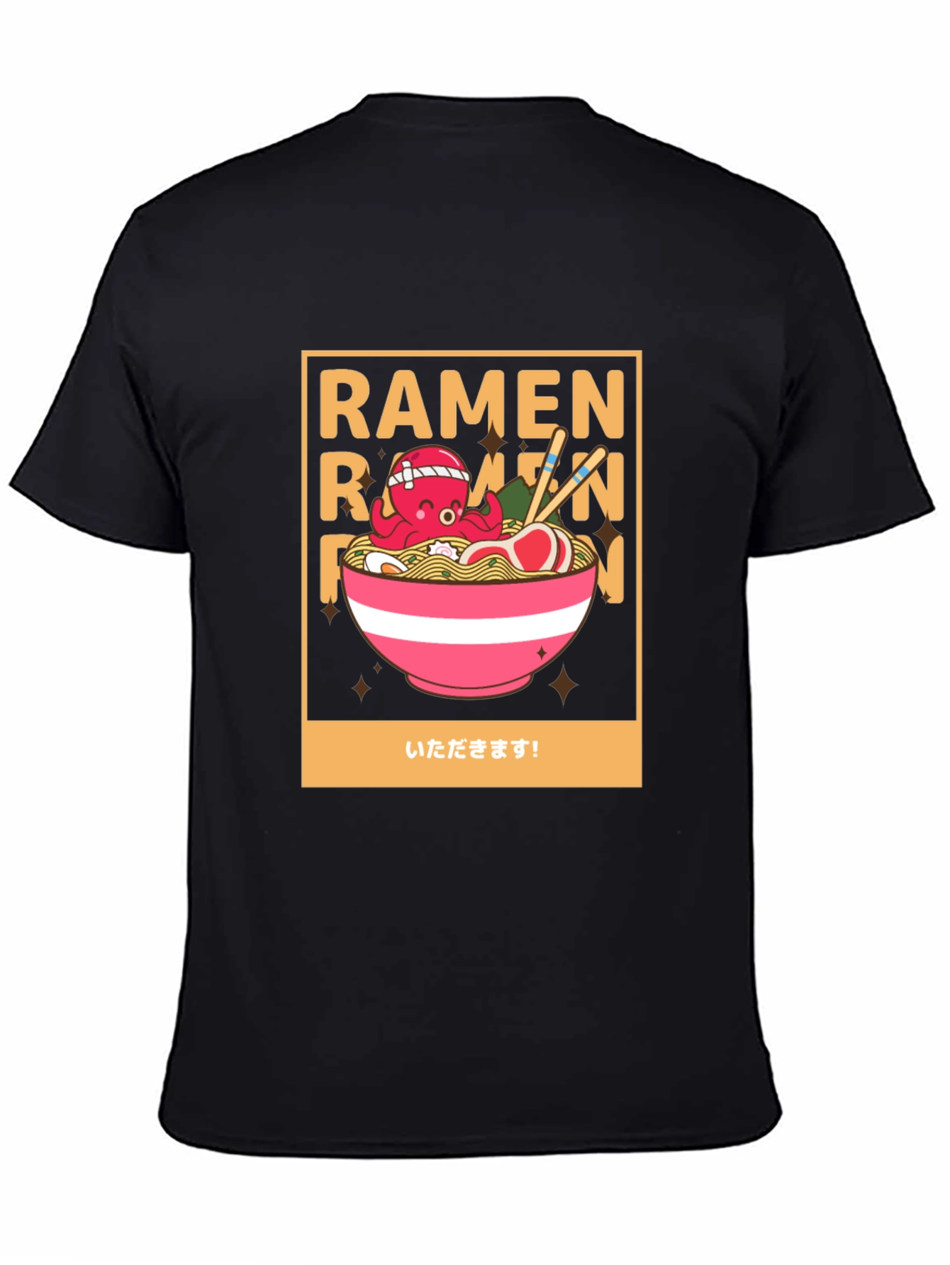 Ramen Octopus Graphic Tee - Unisex Black Cotton T-Shirt