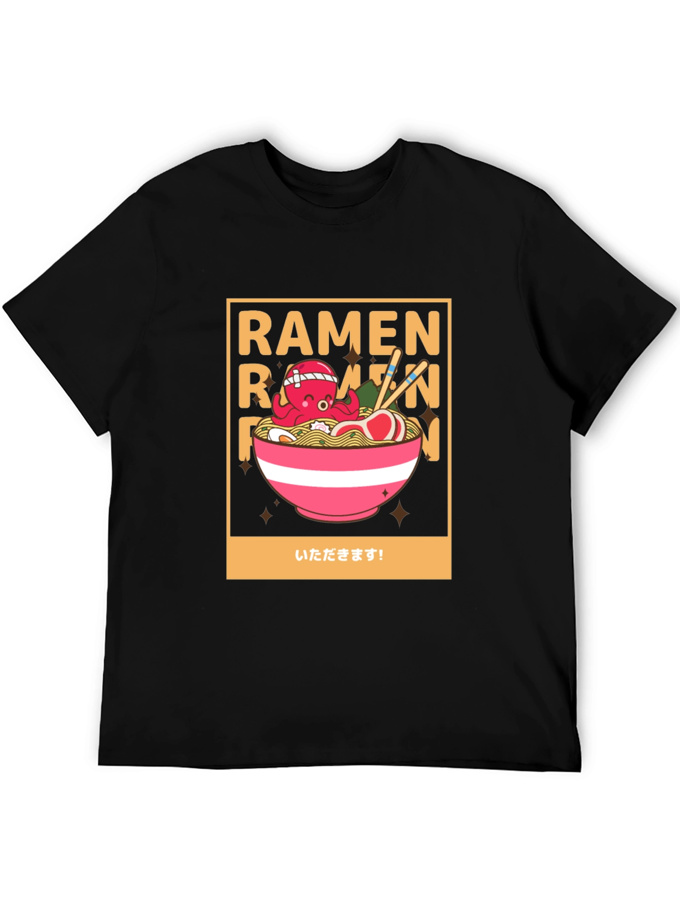 Ramen Octopus Graphic Tee - Unisex Black Cotton T-Shirt