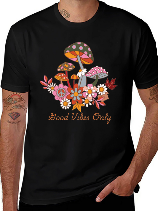 Groovy Mushroom & Flower Graphic Tee - Good Vibes Only!