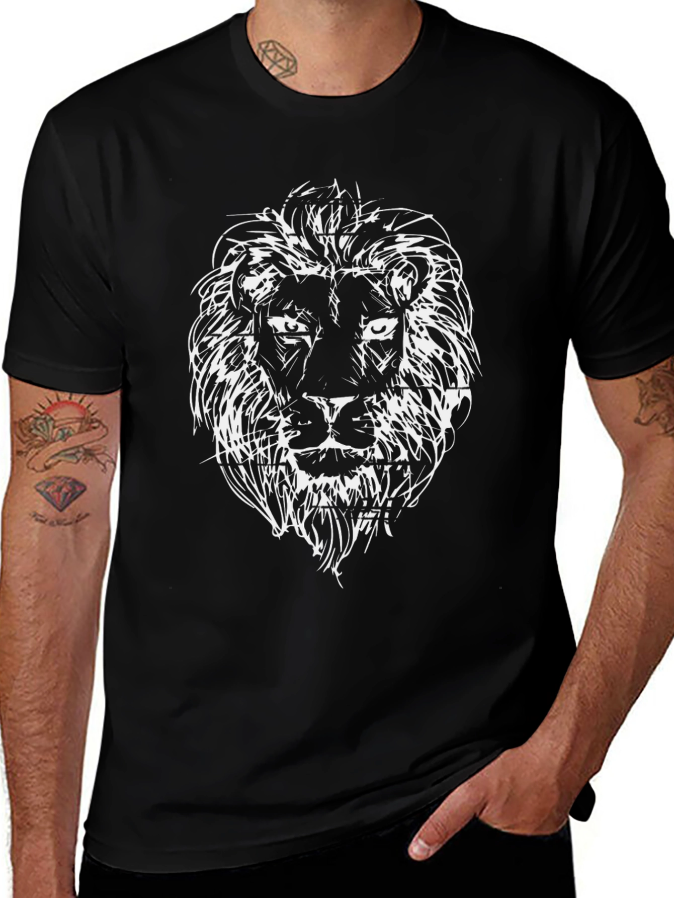 Lion Sketch Black T-Shirt