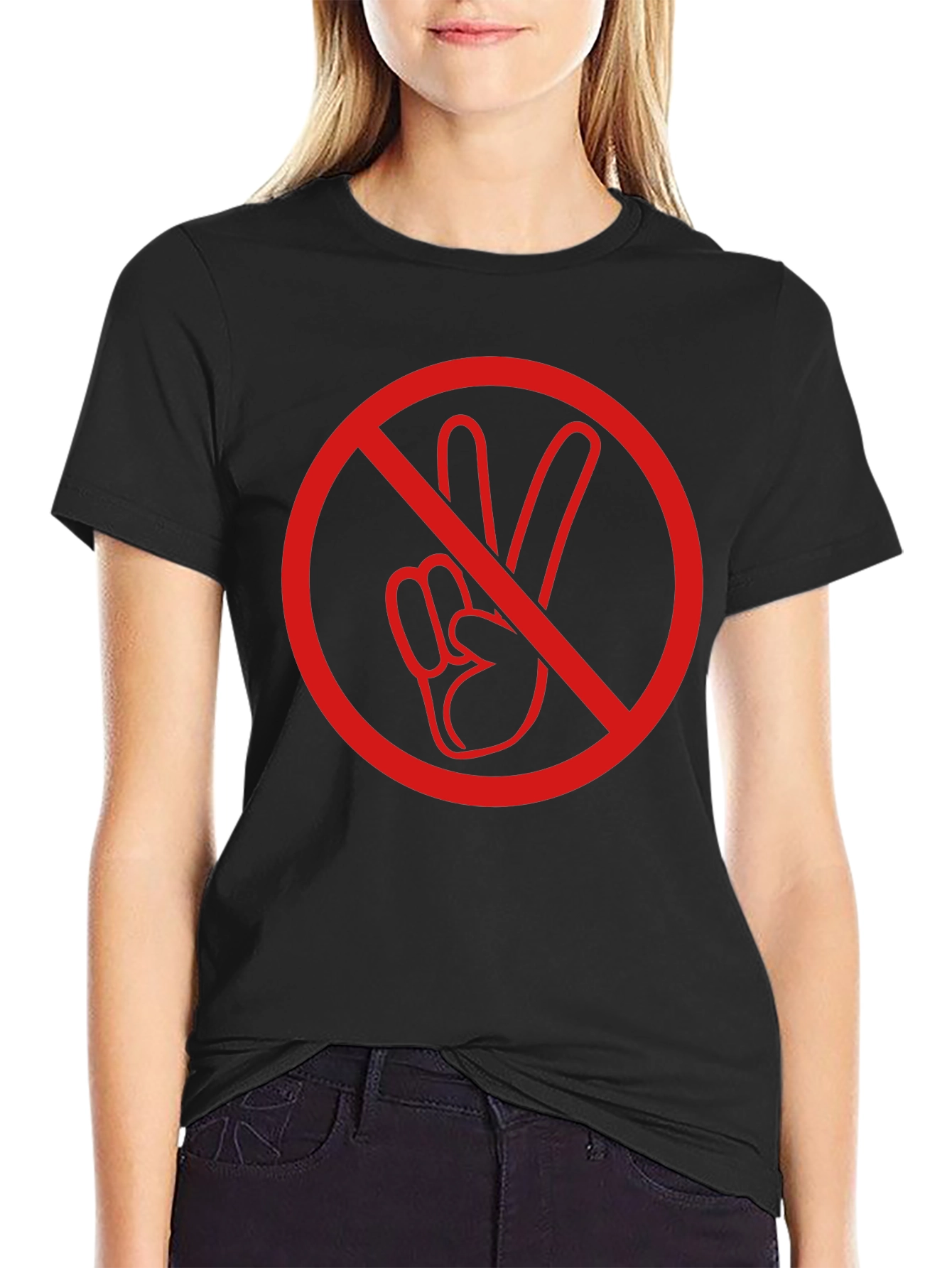 No Peace Sign Graphic T-Shirt - Black