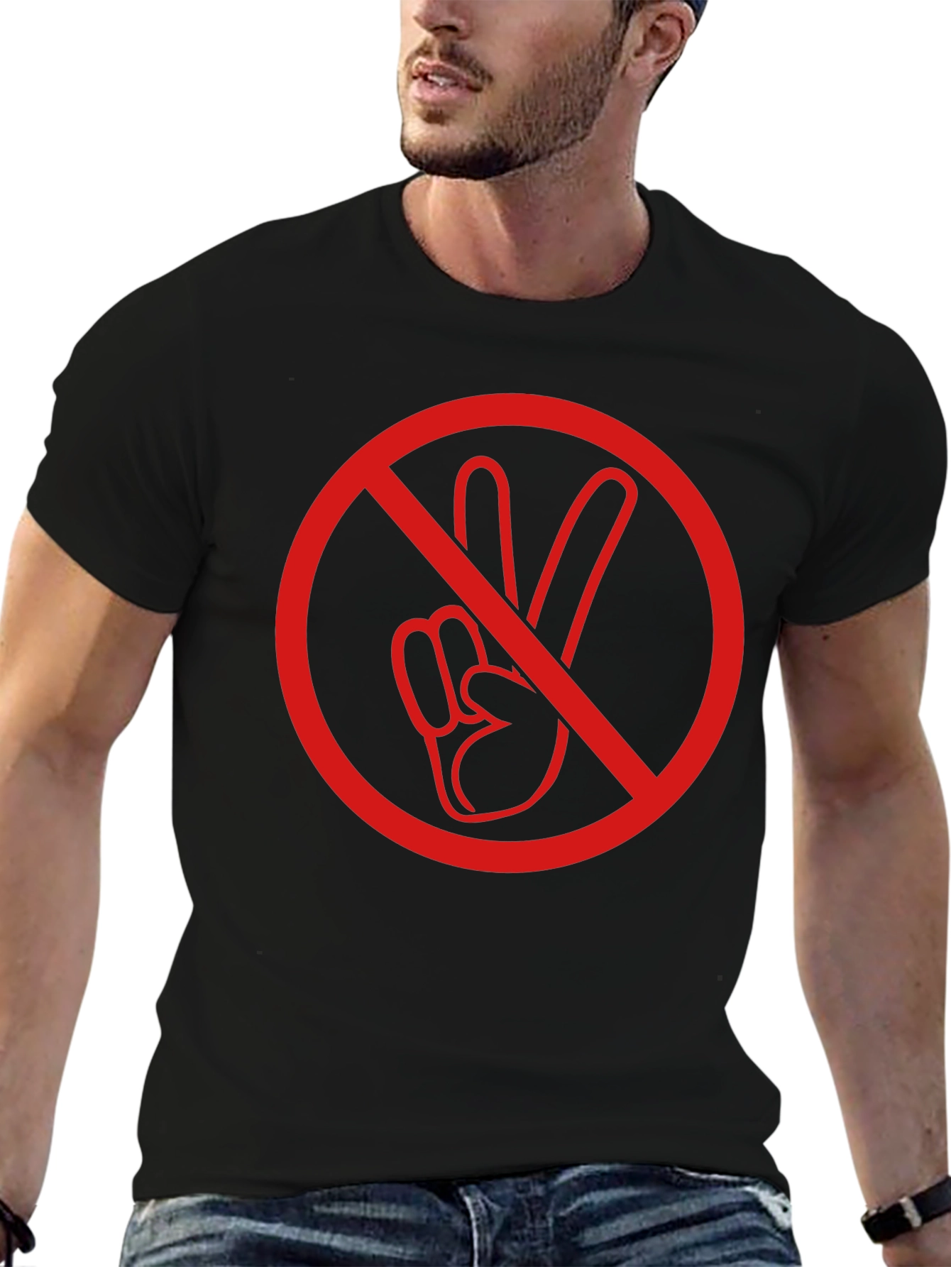 No Peace Sign Graphic T-Shirt - Black