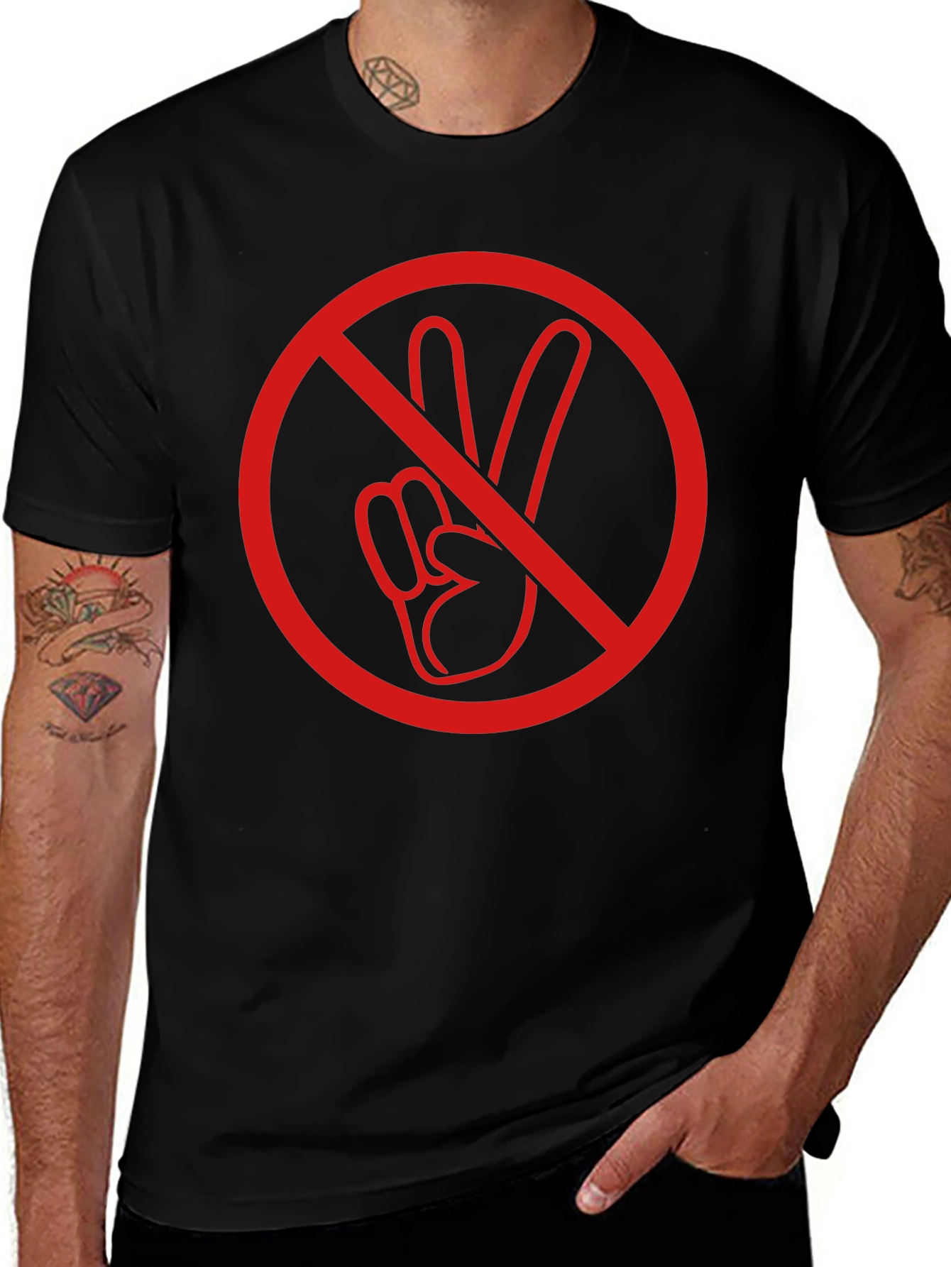 No Peace Sign Graphic T-Shirt - Black