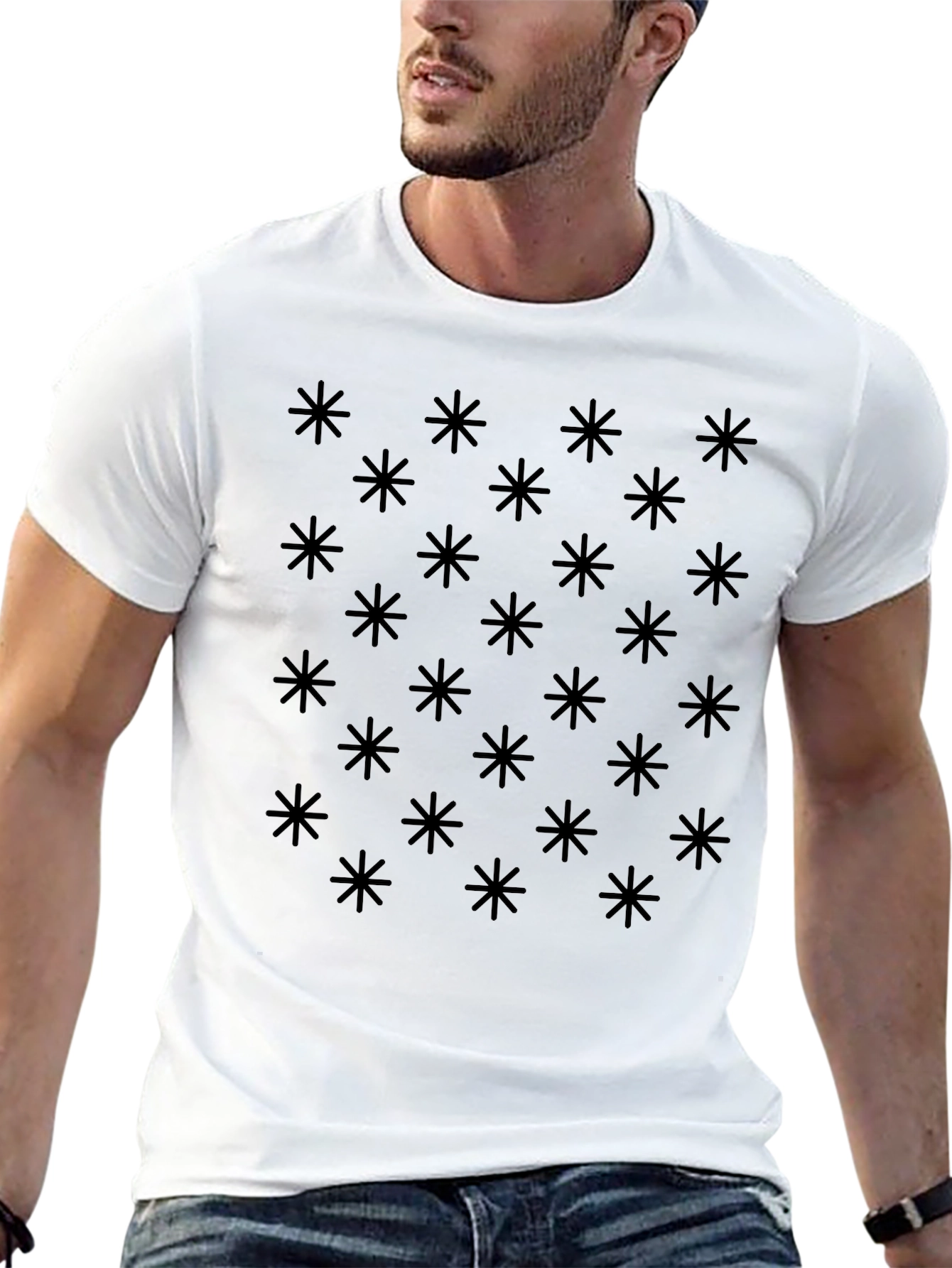Modern Geometric Pattern Black T-Shirt
