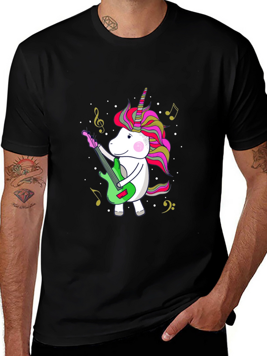 Unicorn Guitar Player T-Shirt - Black Cotton Tee