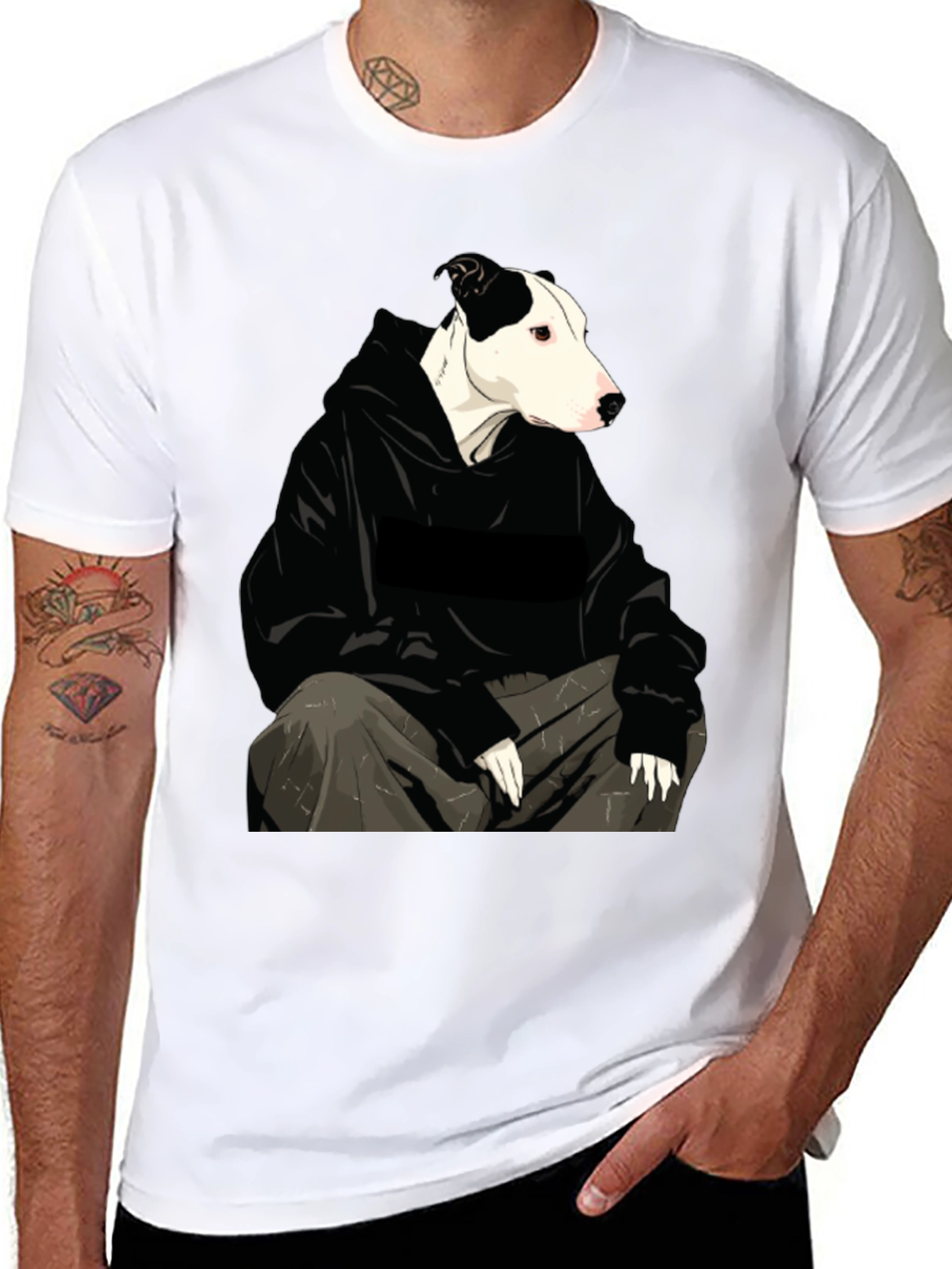 Dog in Hoodie Graphic Tee - Unisex Black T-Shirt