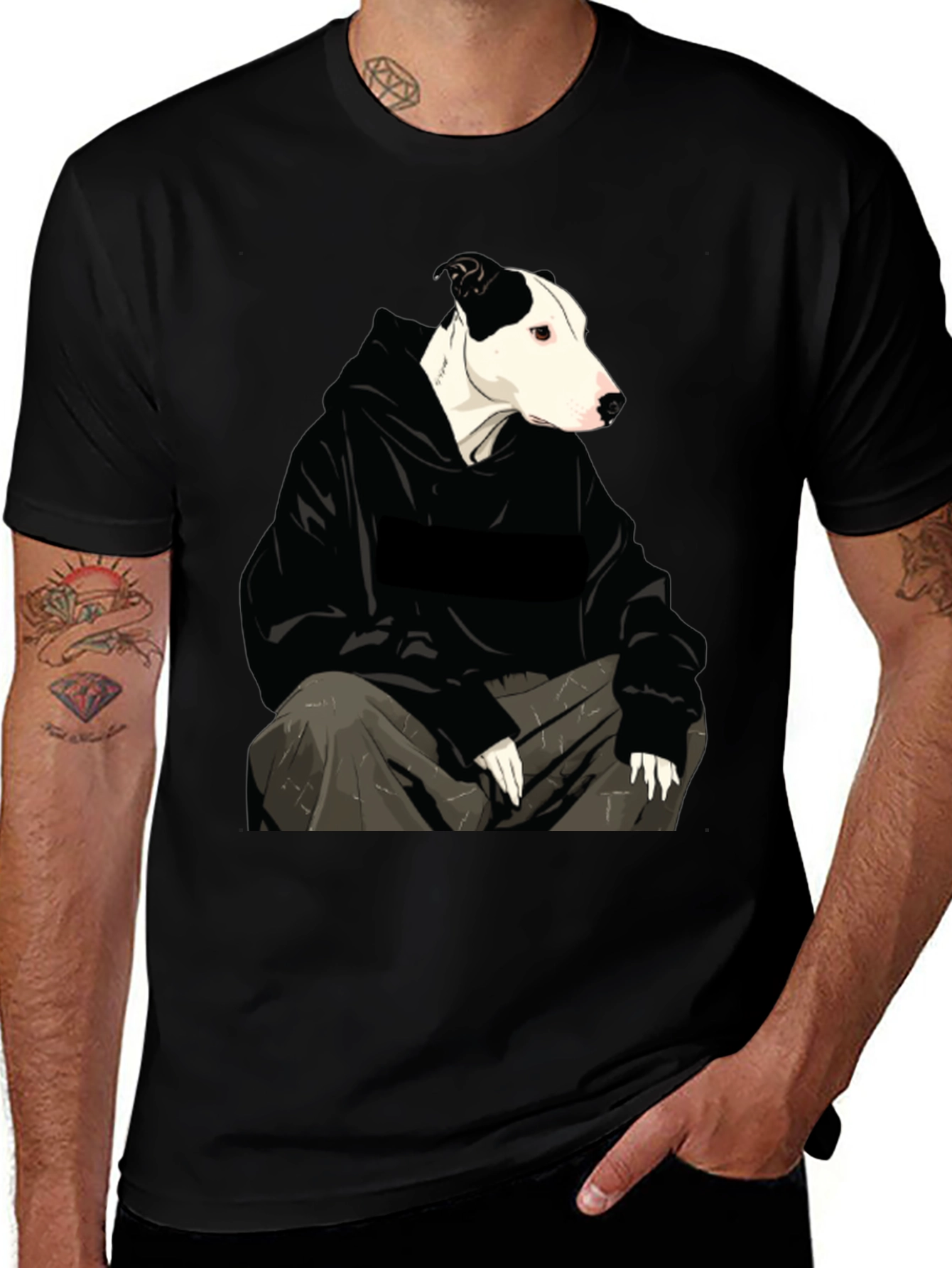 Dog in Hoodie Graphic Tee - Unisex Black T-Shirt
