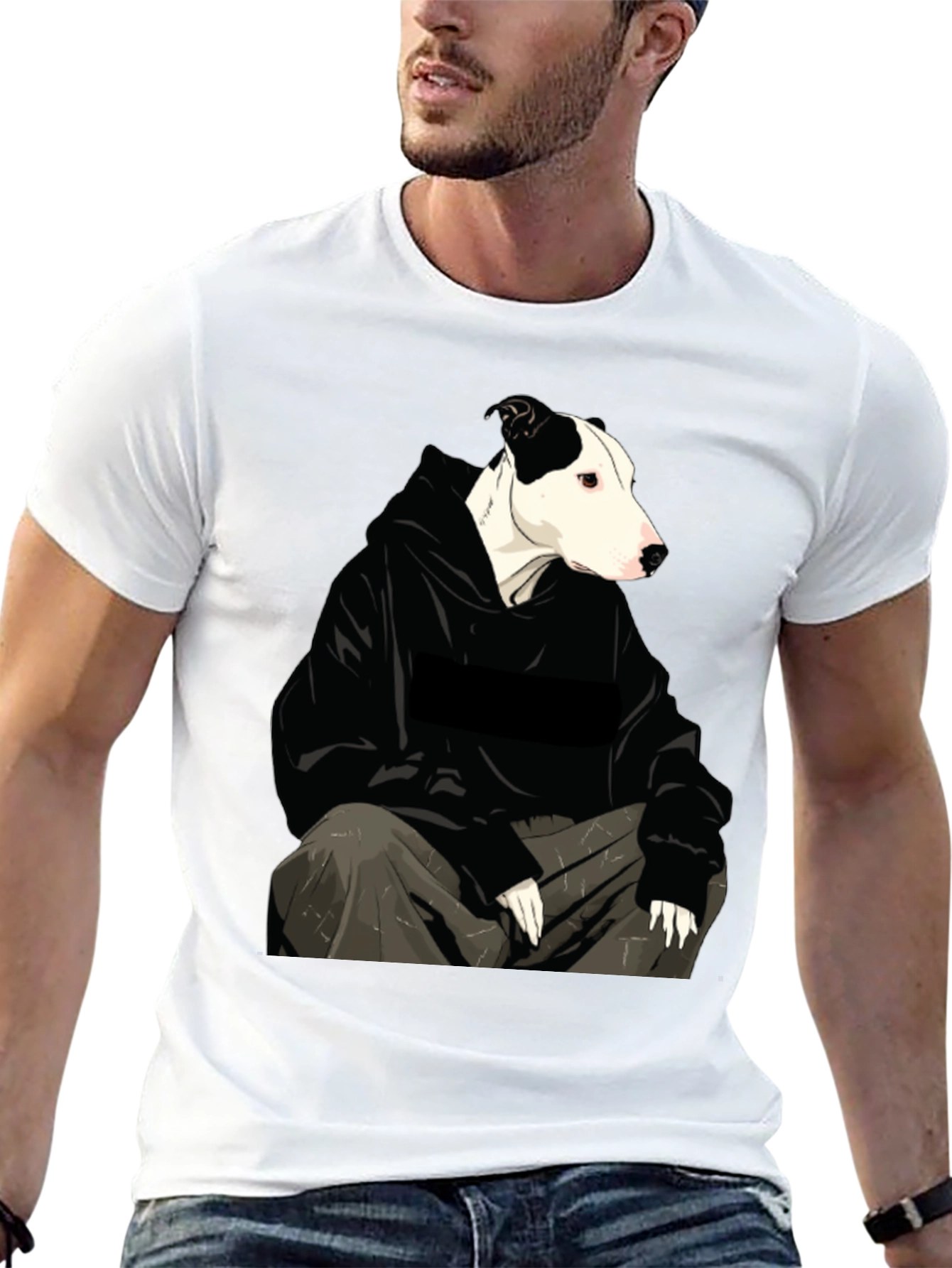 Dog in Hoodie Graphic Tee - Unisex Black T-Shirt