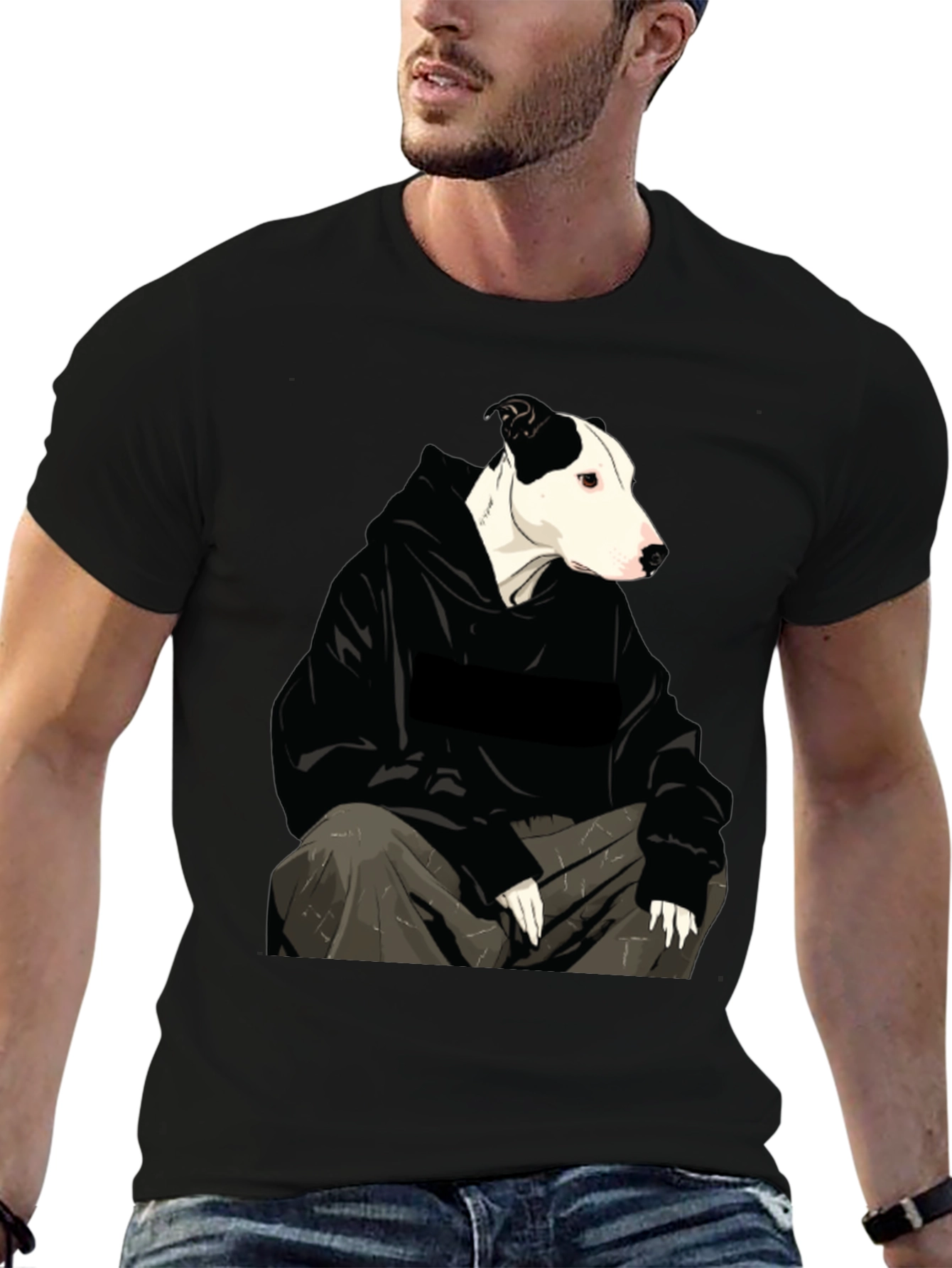 Dog in Hoodie Graphic Tee - Unisex Black T-Shirt