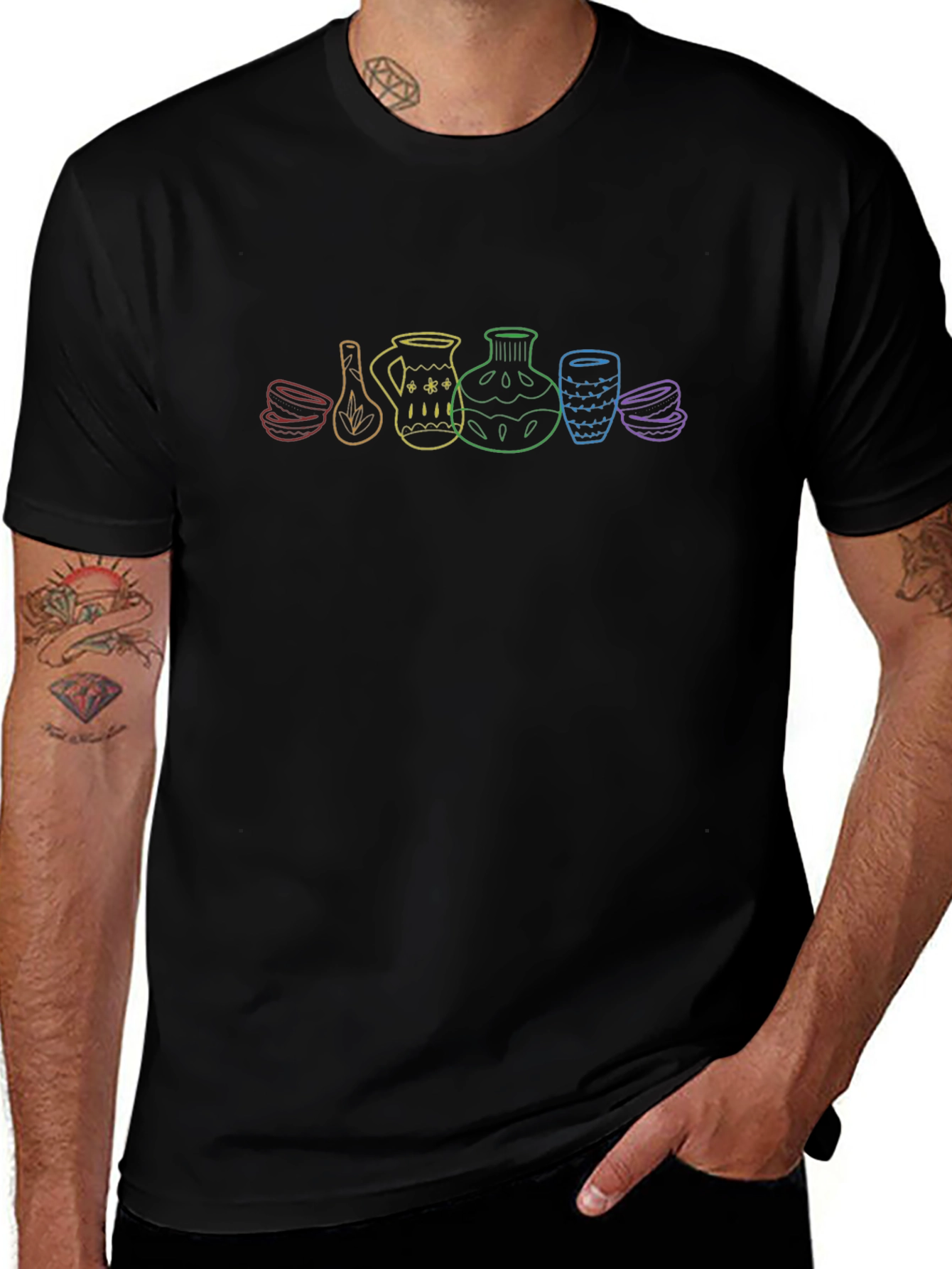 Rainbow Pottery Art Black T-Shirt
