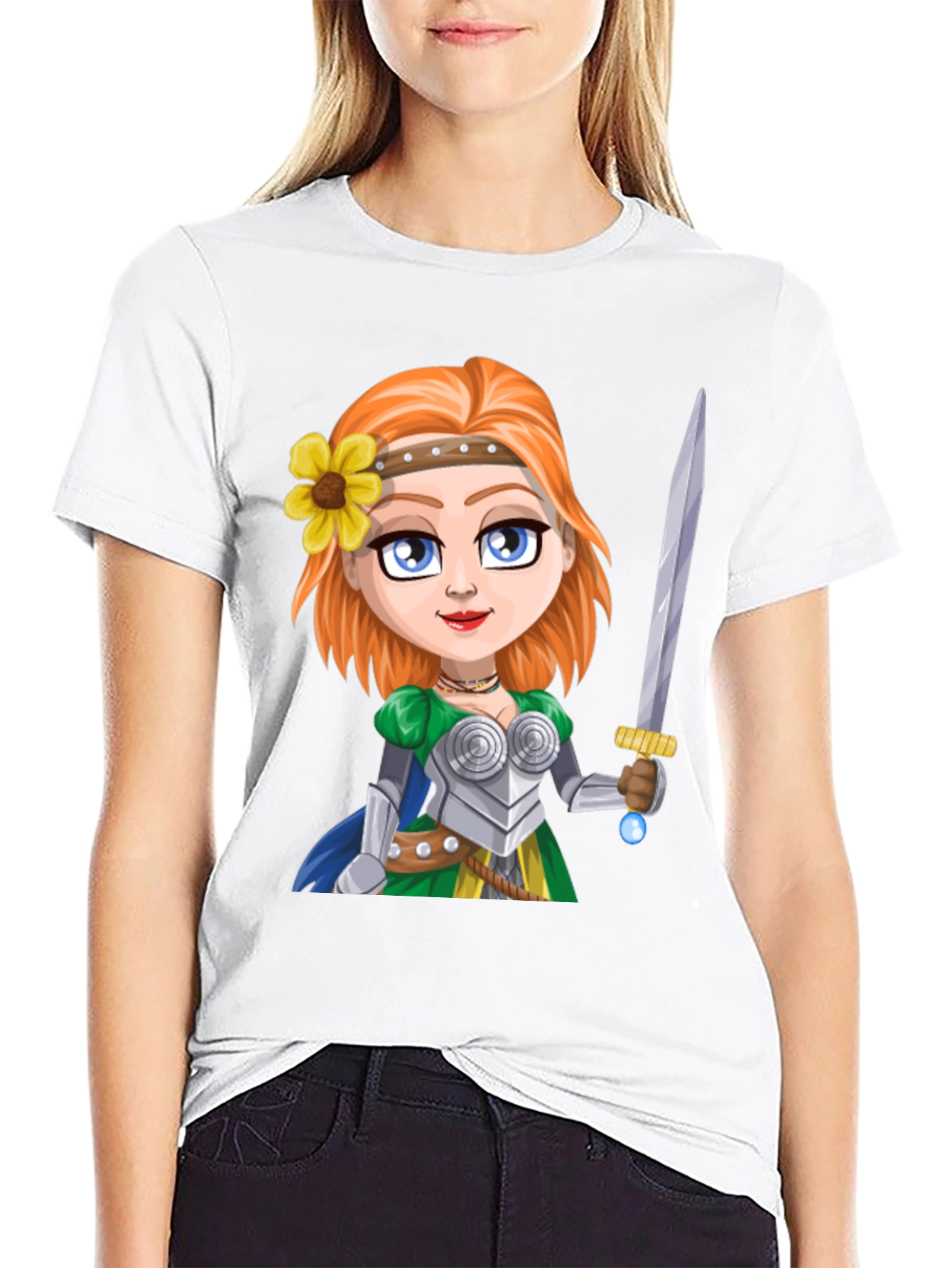 Warrior Princess Cartoon Graphic T-Shirt
