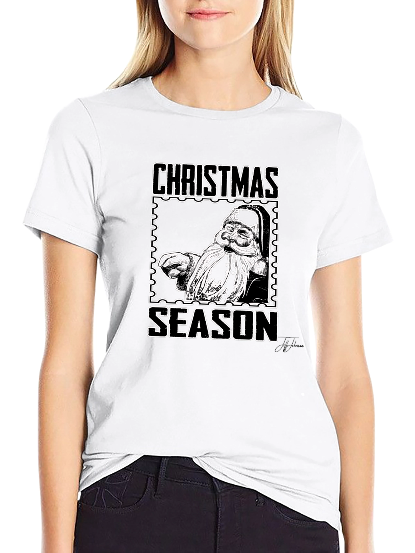 Christmas Season Santa Graphic Black T-Shirt
