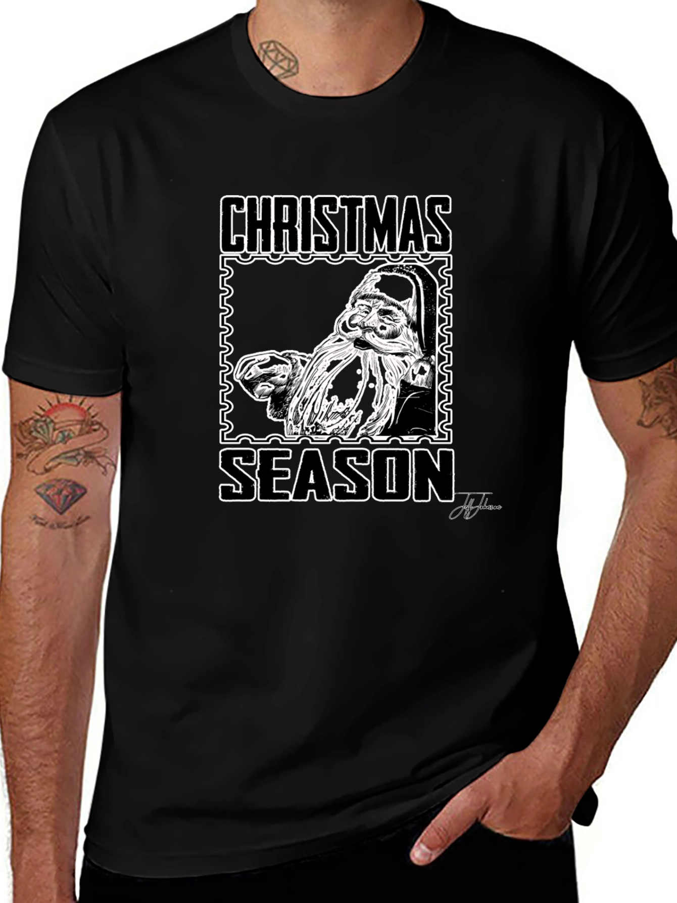 Christmas Season Santa Graphic Black T-Shirt
