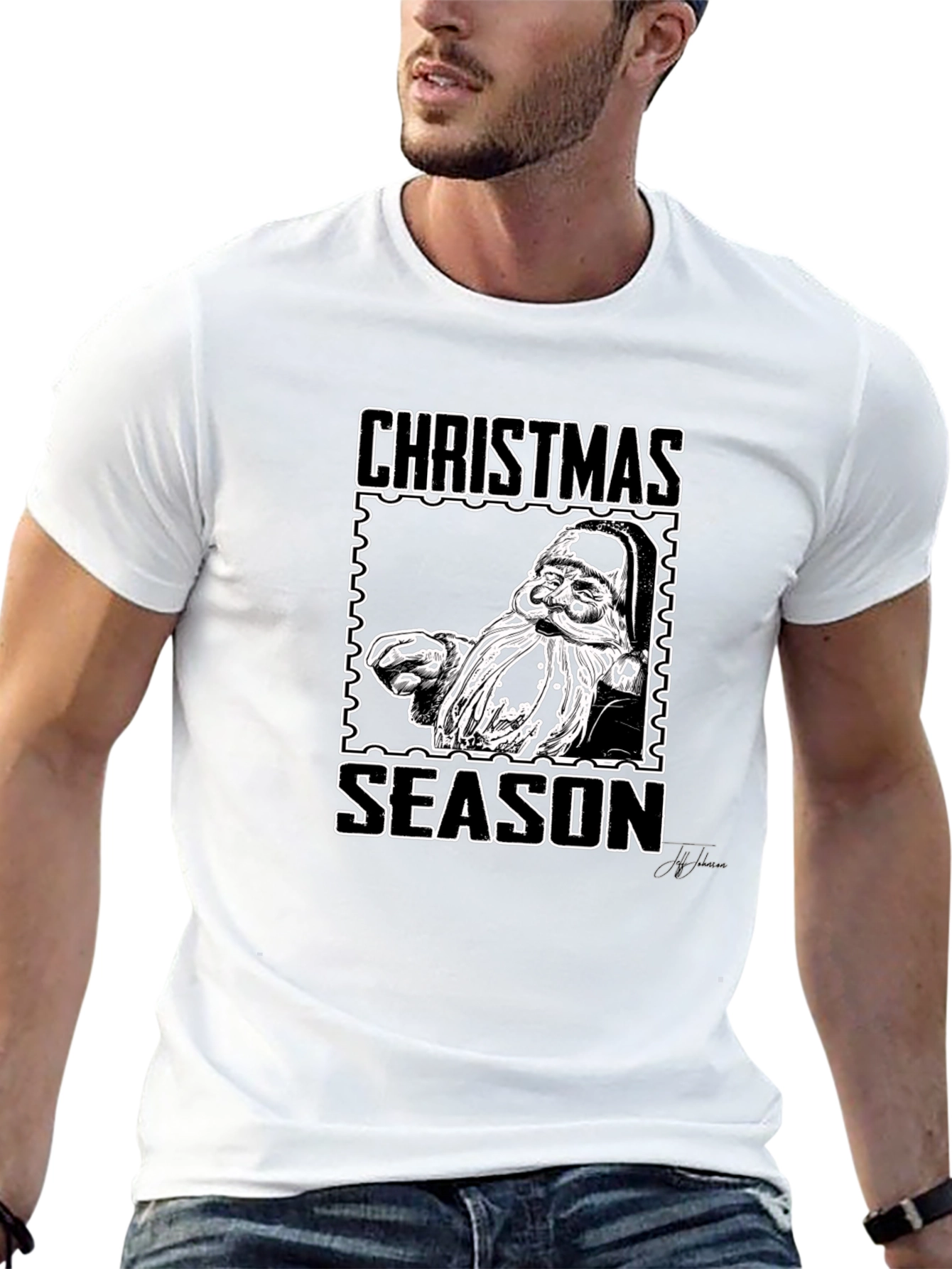 Christmas Season Santa Graphic Black T-Shirt