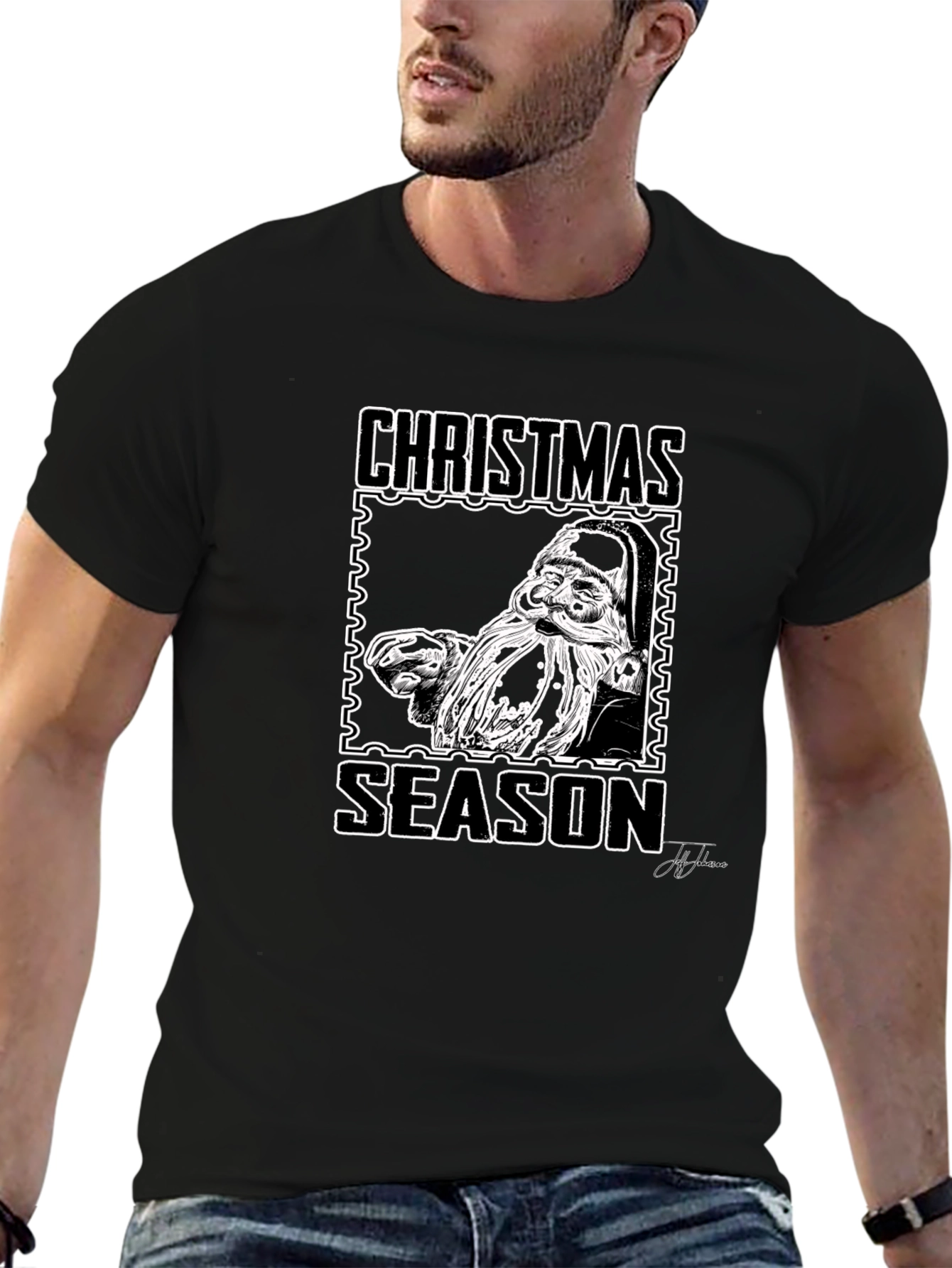 Christmas Season Santa Graphic Black T-Shirt