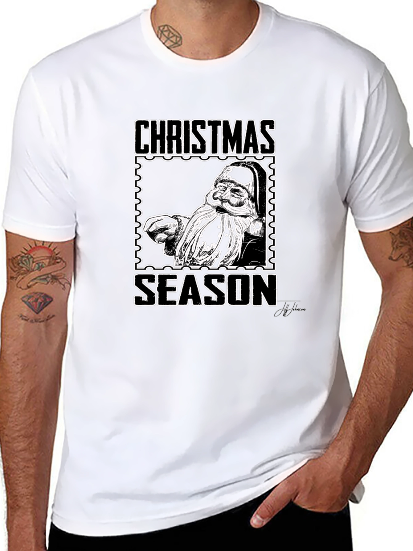 Christmas Season Santa Graphic Black T-Shirt