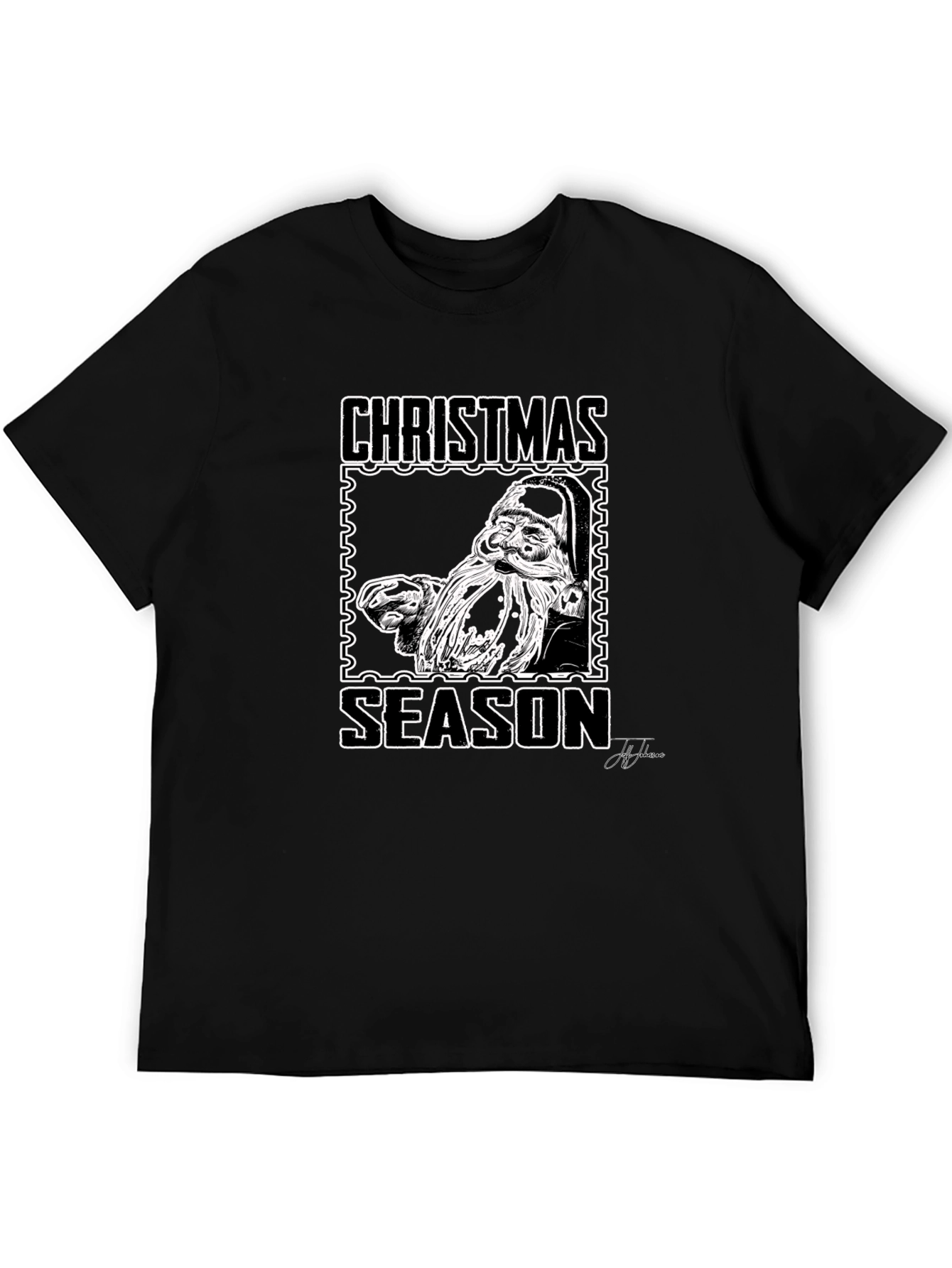 Christmas Season Santa Graphic Black T-Shirt