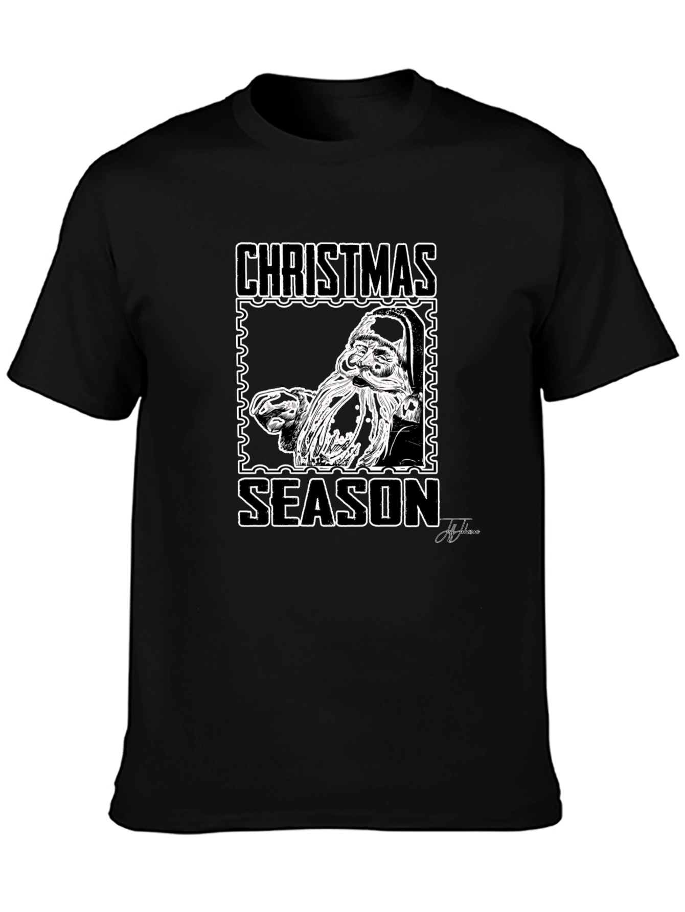 Christmas Season Santa Graphic Black T-Shirt
