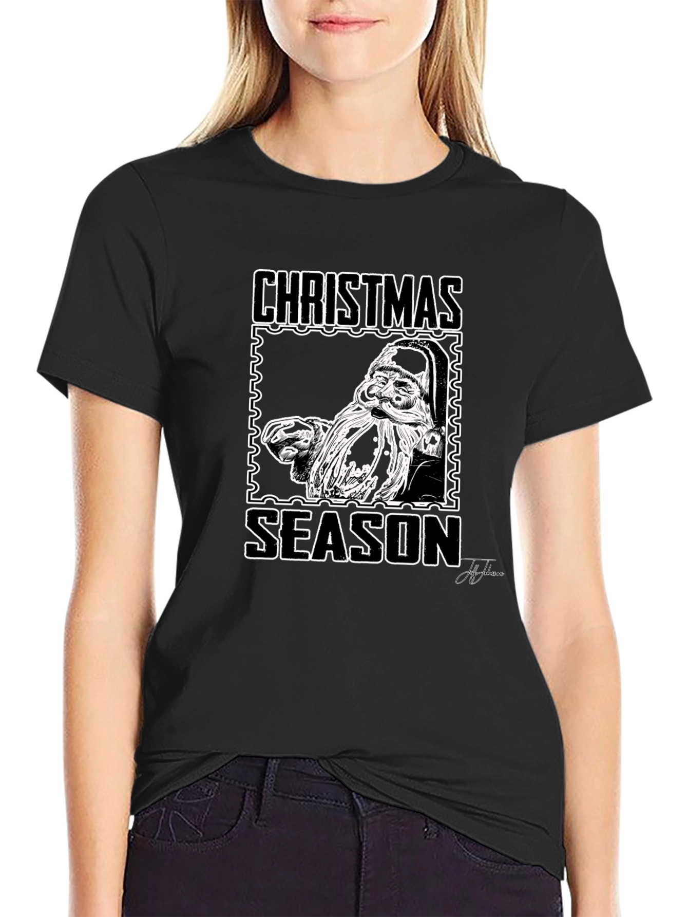 Christmas Season Santa Graphic Black T-Shirt