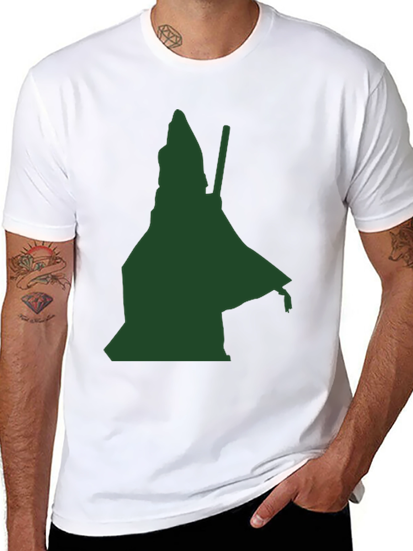 Green Wizard Silhouette Black T-Shirt