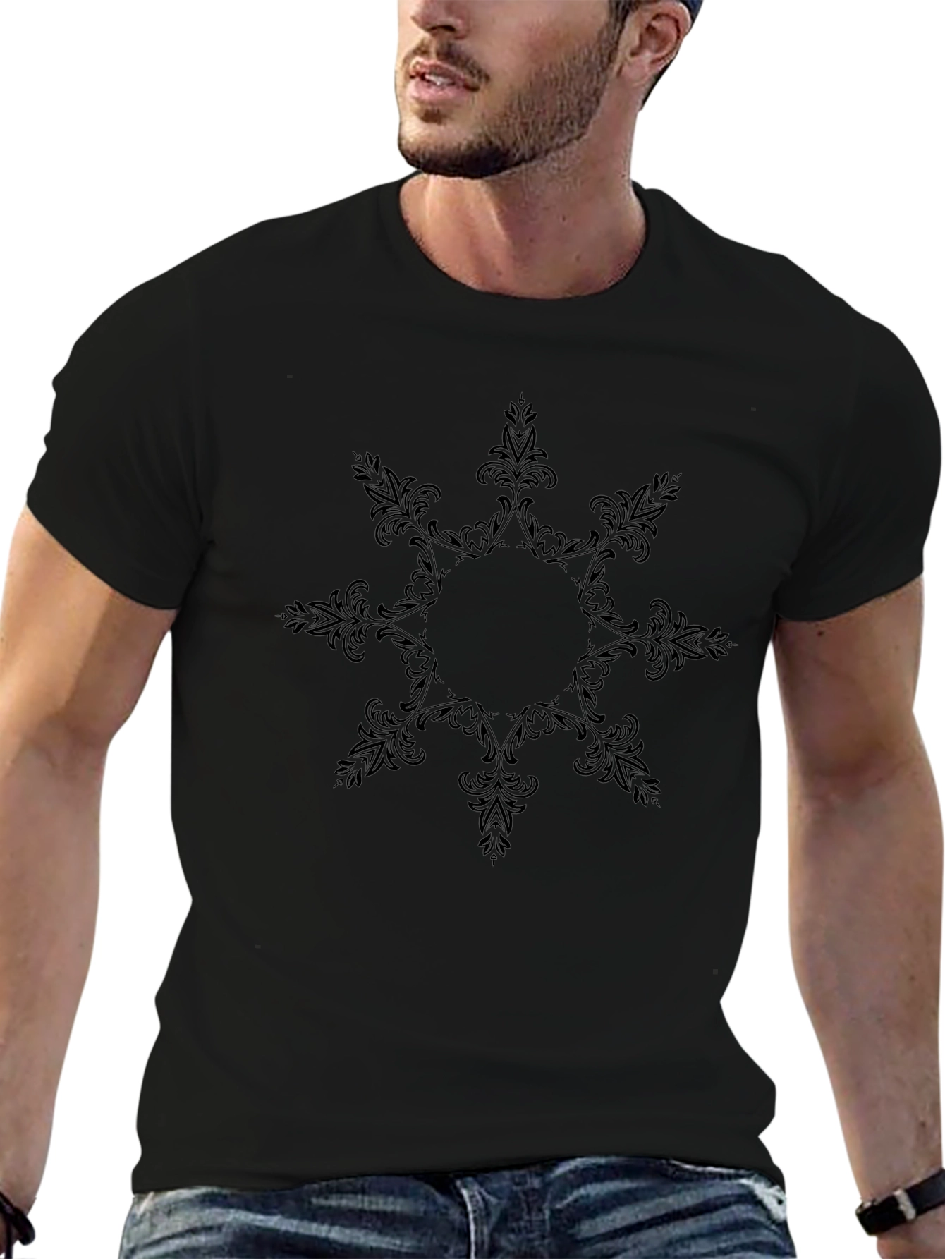 Elegant Black Floral Medallion Tee