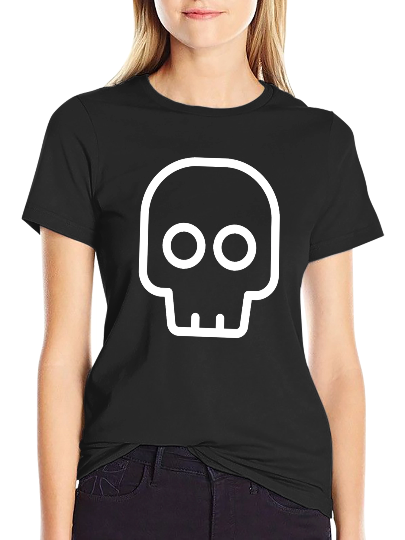 Modern Skull Graphic T-Shirt - Black Cotton Blend