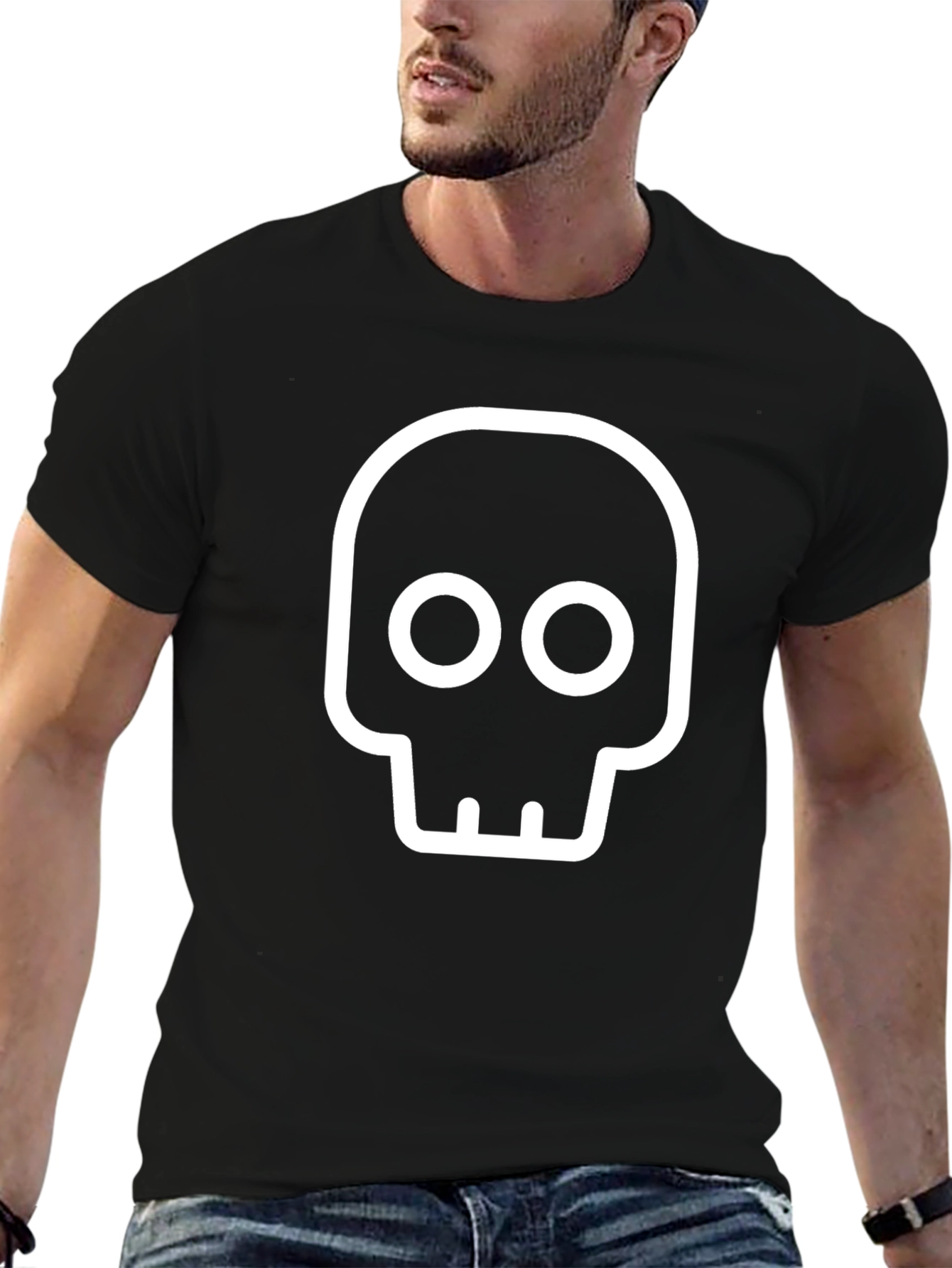 Modern Skull Graphic T-Shirt - Black Cotton Blend