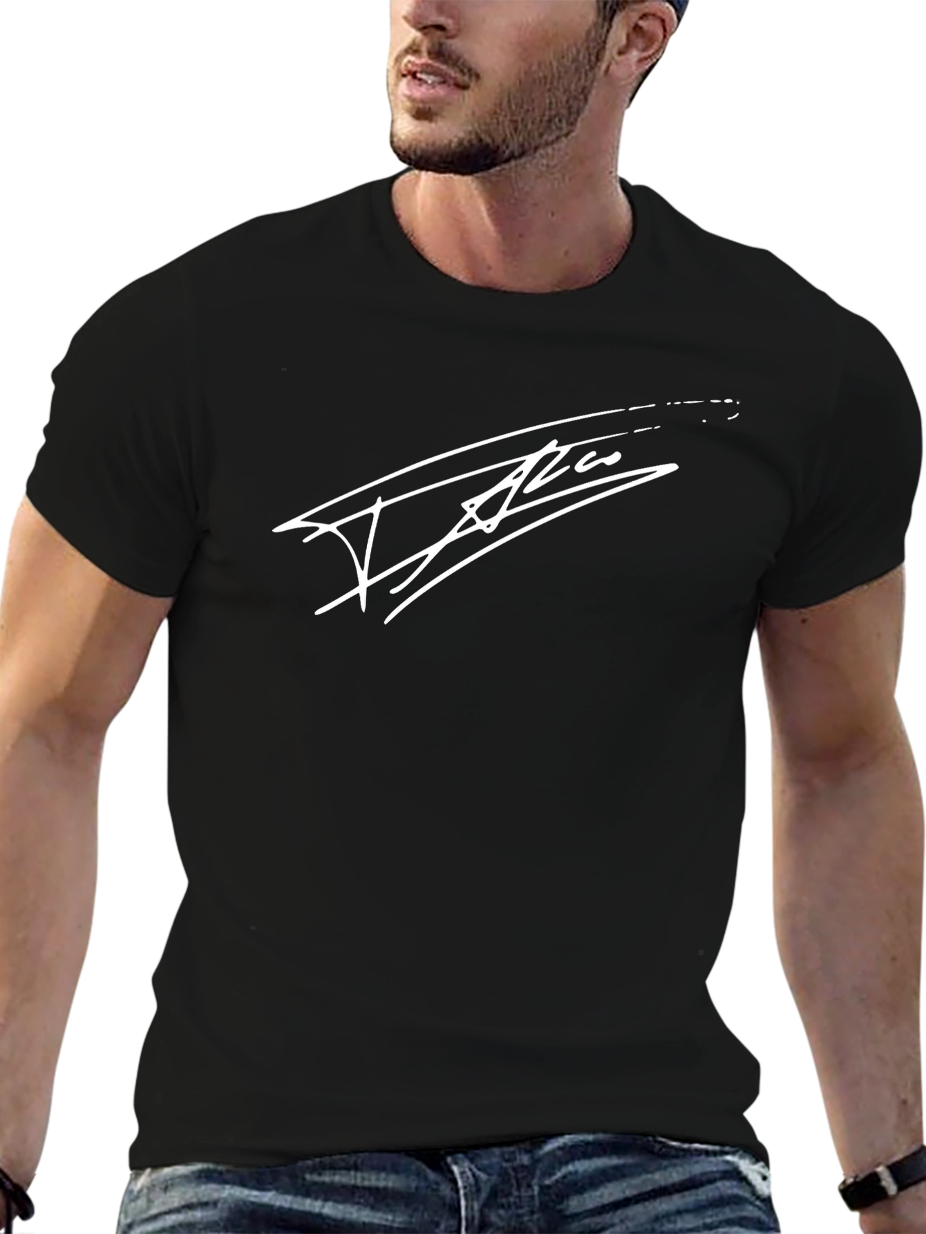 Mens Black T-Shirt with White Signature Graphic