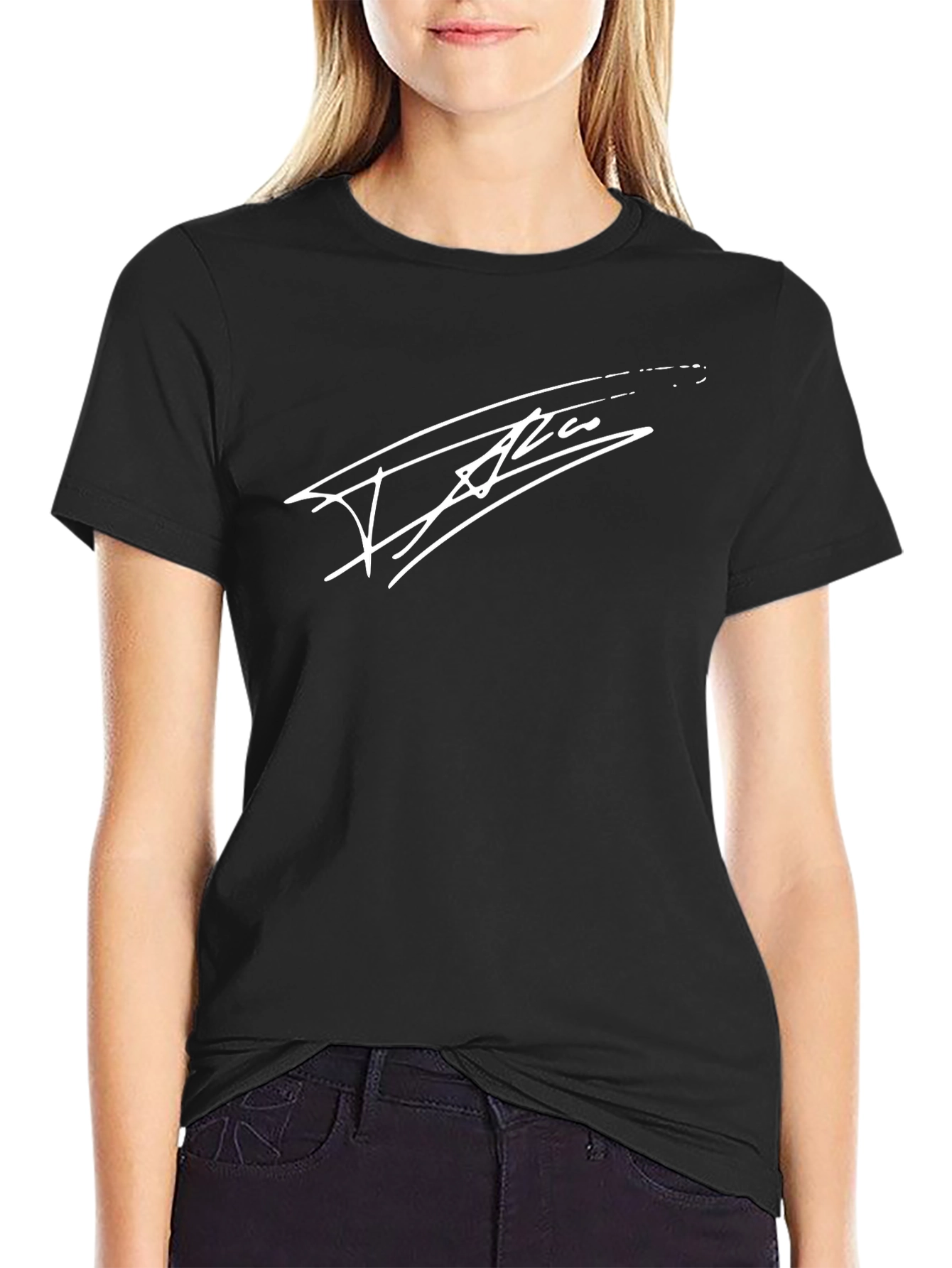 Mens Black T-Shirt with White Signature Graphic