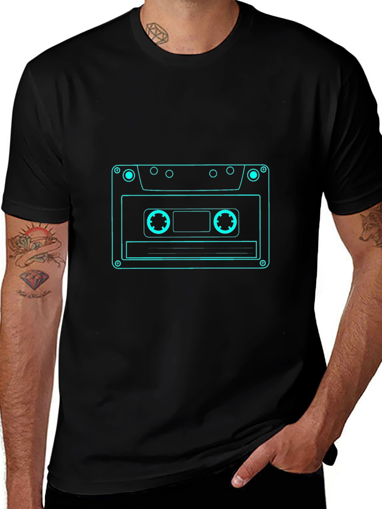 Retro Cassette Tape Graphic Tee - Black