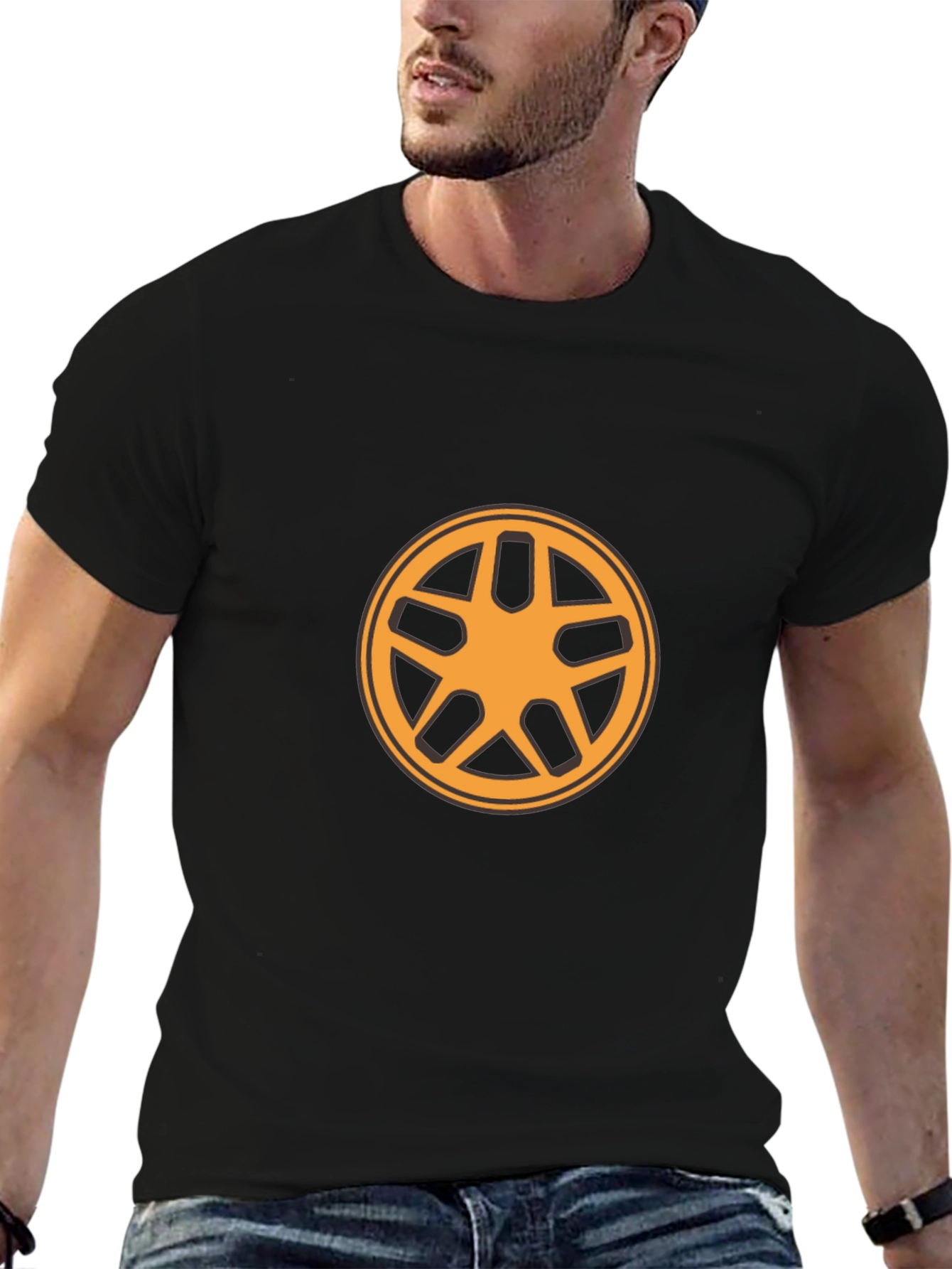 Black T-Shirt with Orange Circular Design