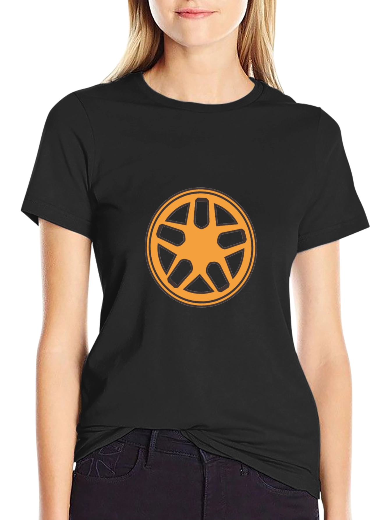 Black T-Shirt with Orange Circular Design