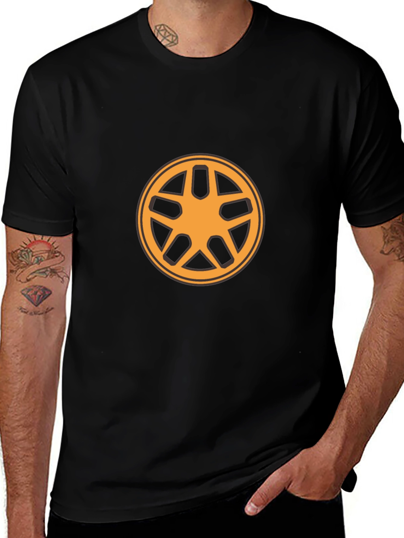 Black T-Shirt with Orange Circular Design
