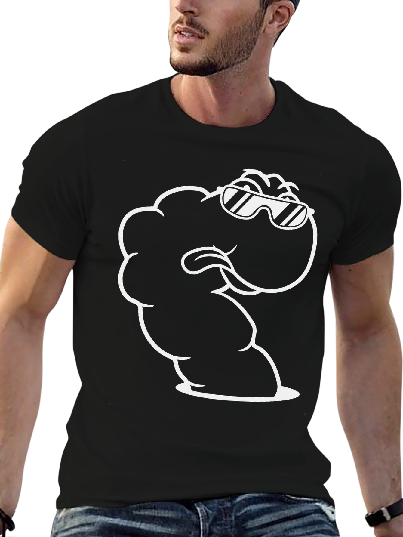 Cool Cartoon Cloud Graphic Tee - Black T-Shirt