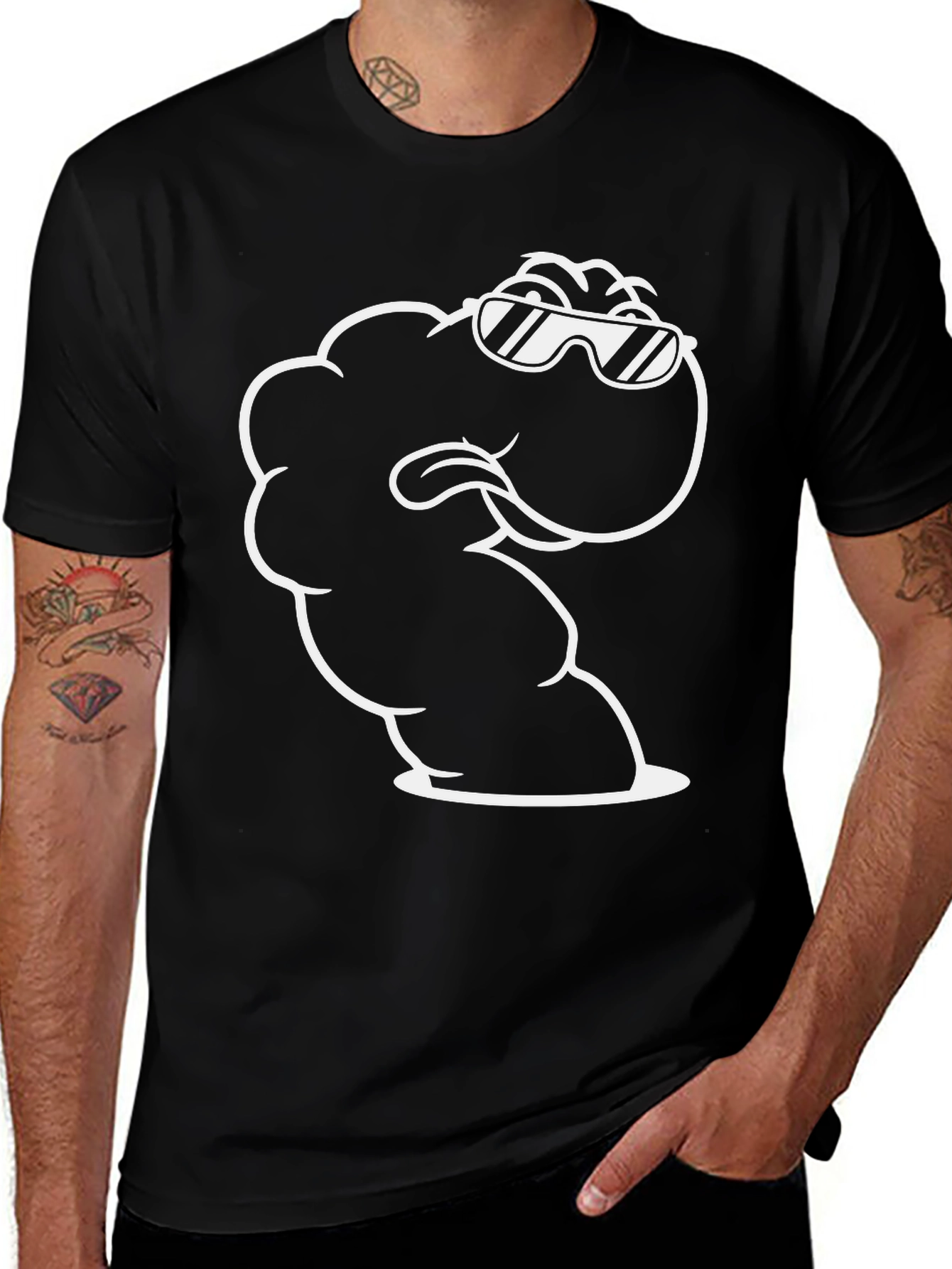 Cool Cartoon Cloud Graphic Tee - Black T-Shirt