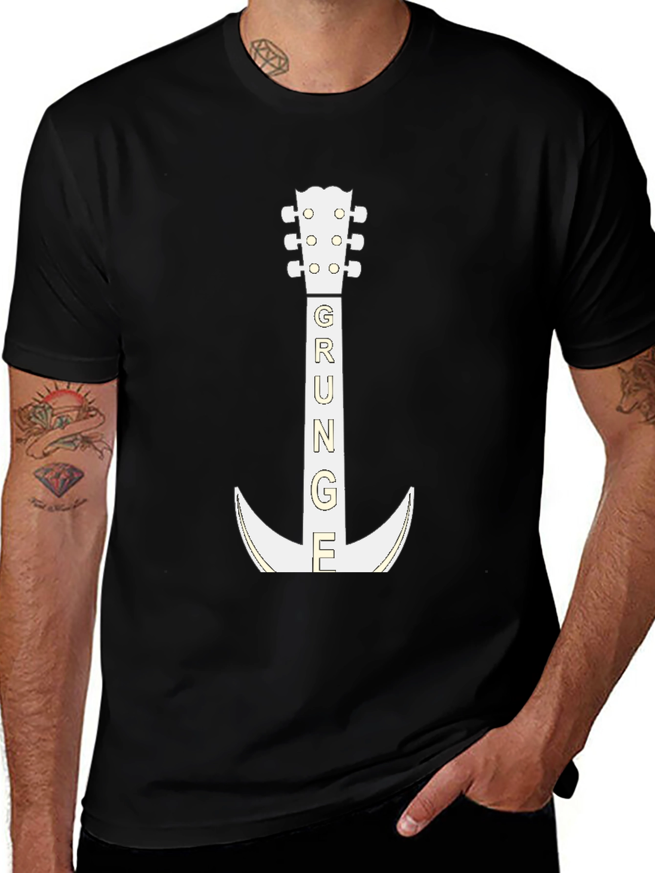 Grunge Guitar T-Shirt - Black Cotton Tee