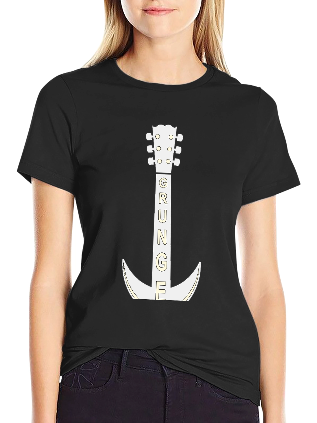 Grunge Guitar T-Shirt - Black Cotton Tee