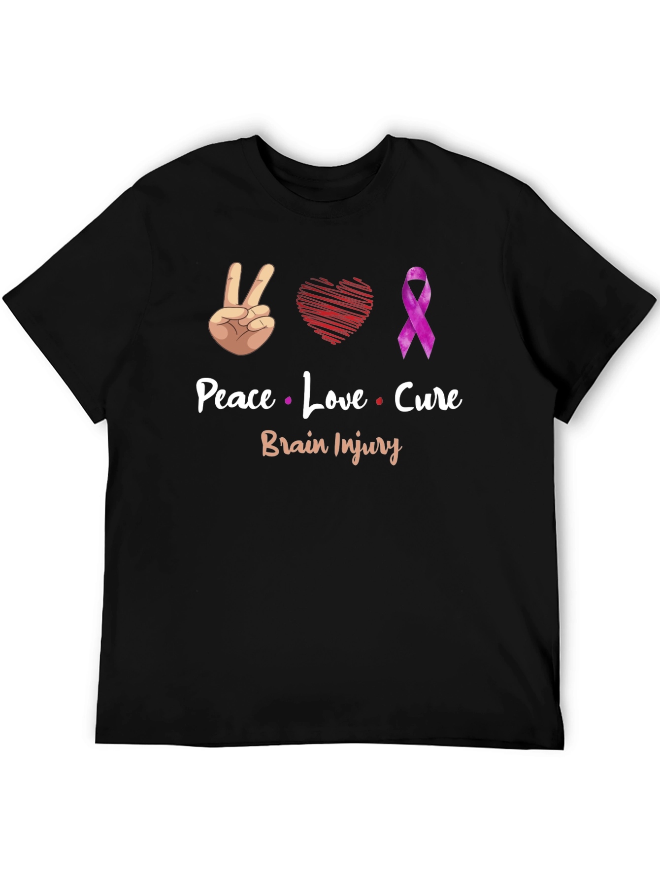 Peace Love Cure Brain Injury Awareness T-Shirt