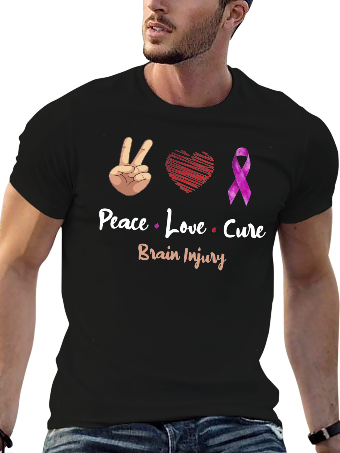 Peace Love Cure Brain Injury Awareness T-Shirt