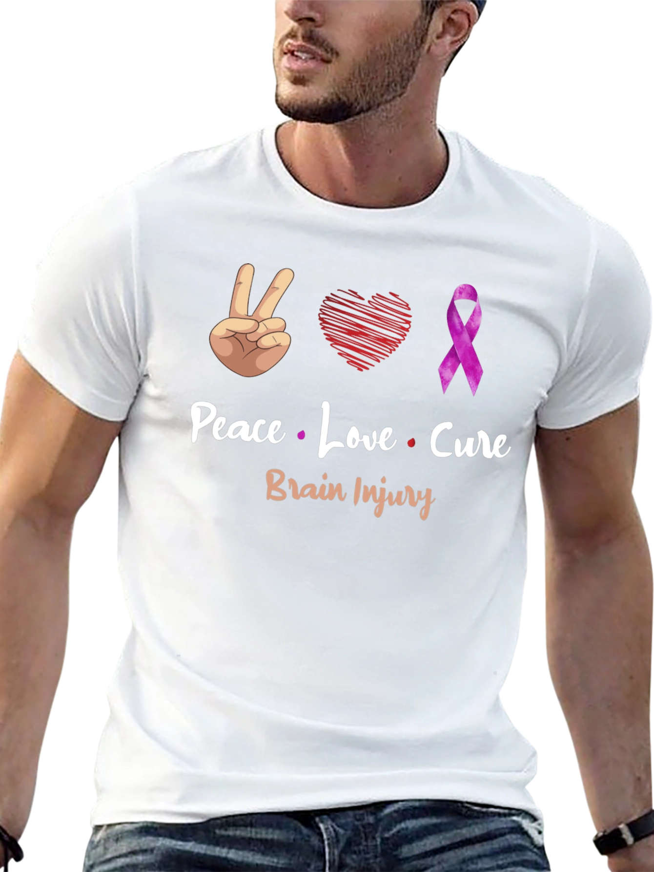 Peace Love Cure Brain Injury Awareness T-Shirt