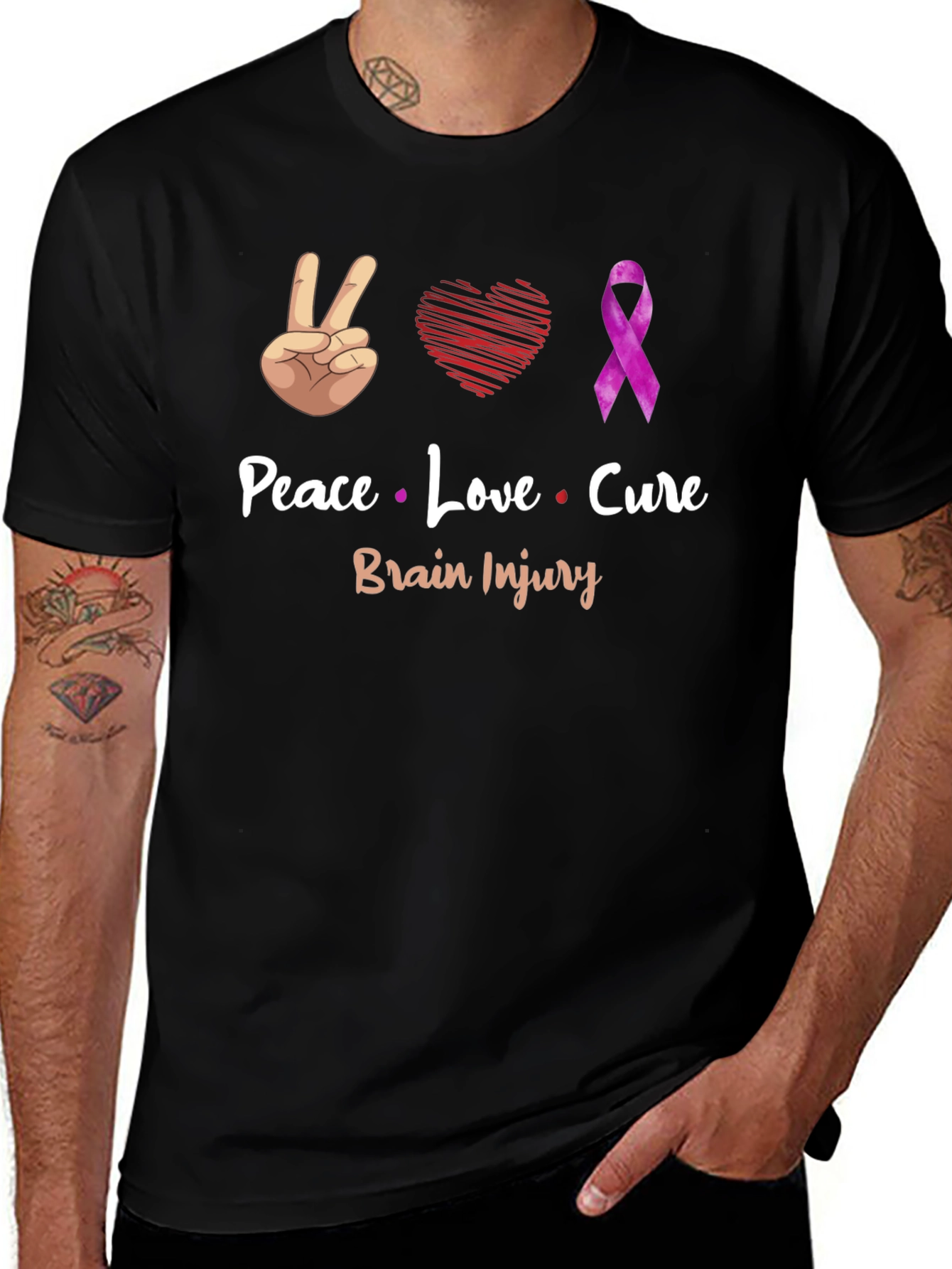 Peace Love Cure Brain Injury Awareness T-Shirt