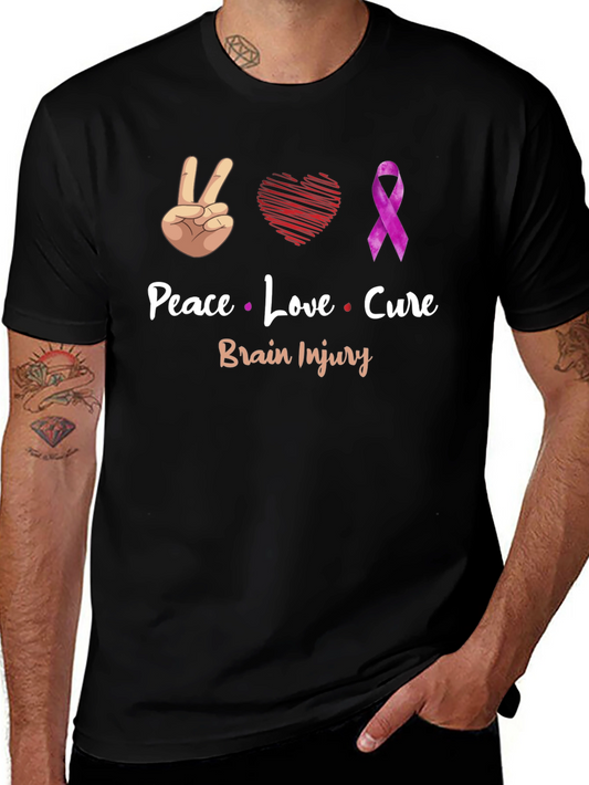 Peace Love Cure Brain Injury Awareness T-Shirt