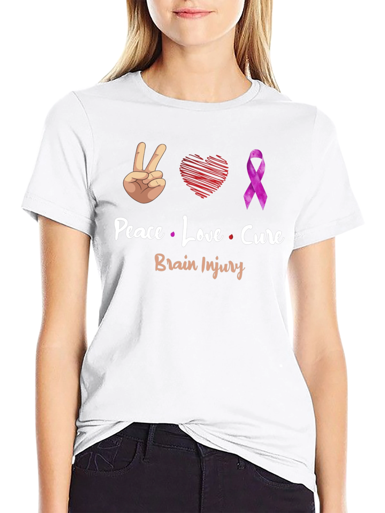 Peace Love Cure Brain Injury Awareness T-Shirt