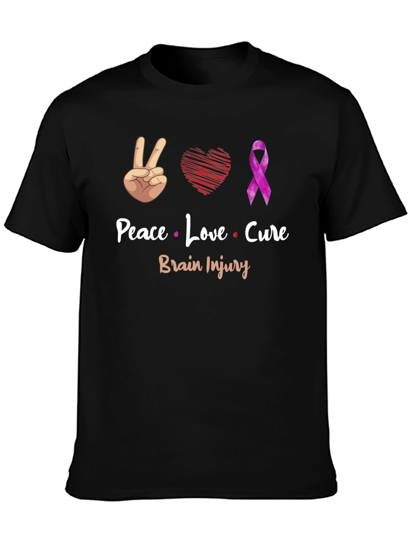 Peace Love Cure Brain Injury Awareness T-Shirt