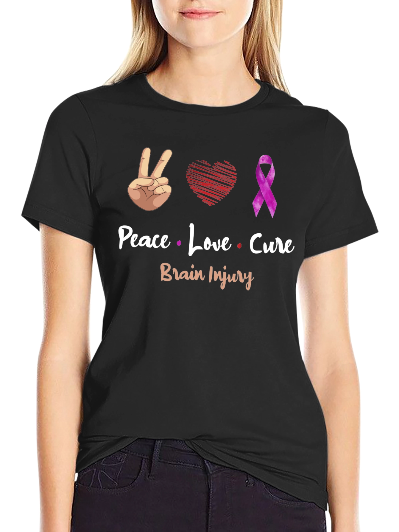 Peace Love Cure Brain Injury Awareness T-Shirt