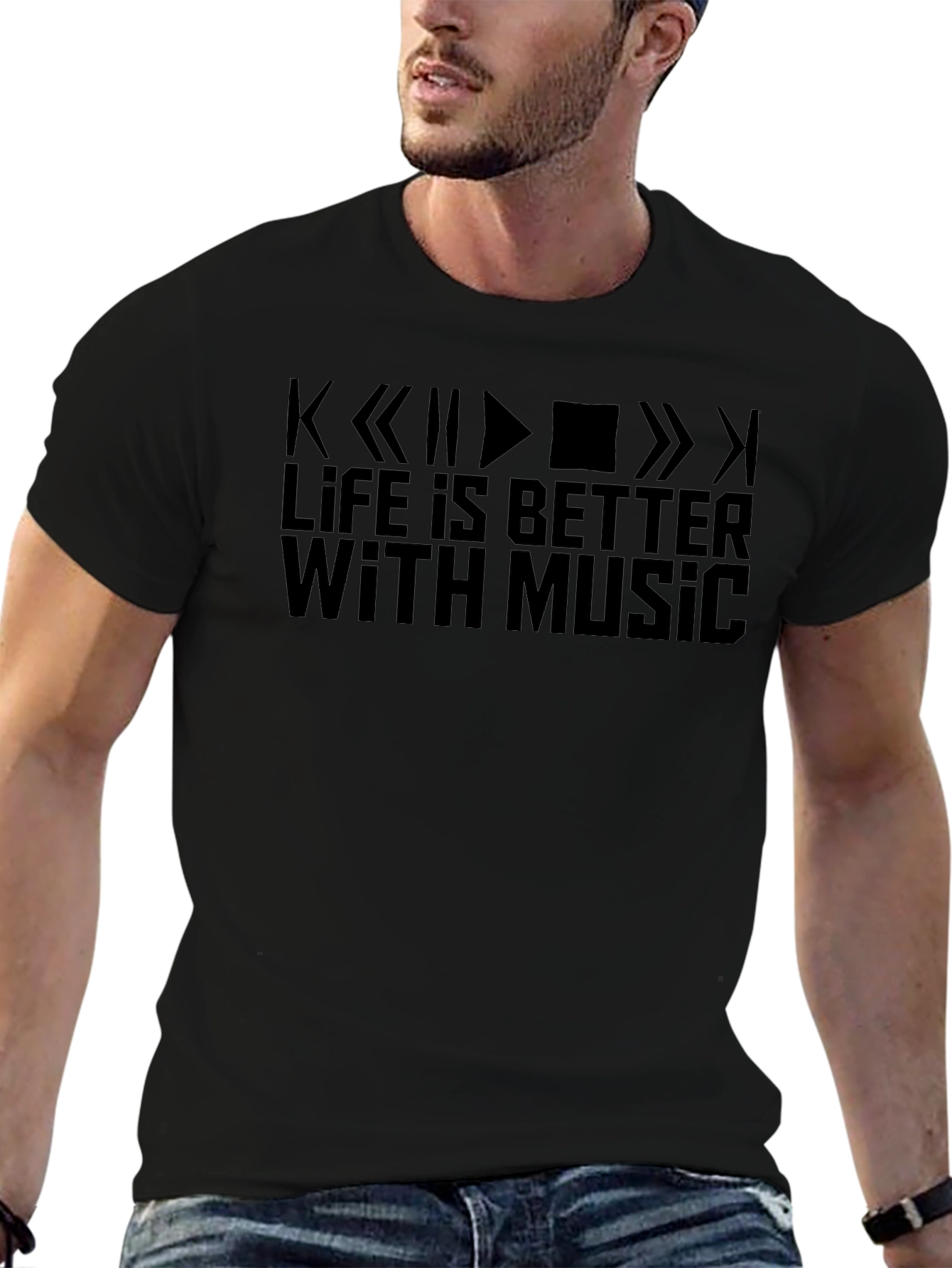 Life Is Better With Music Graphic Tee - Black
