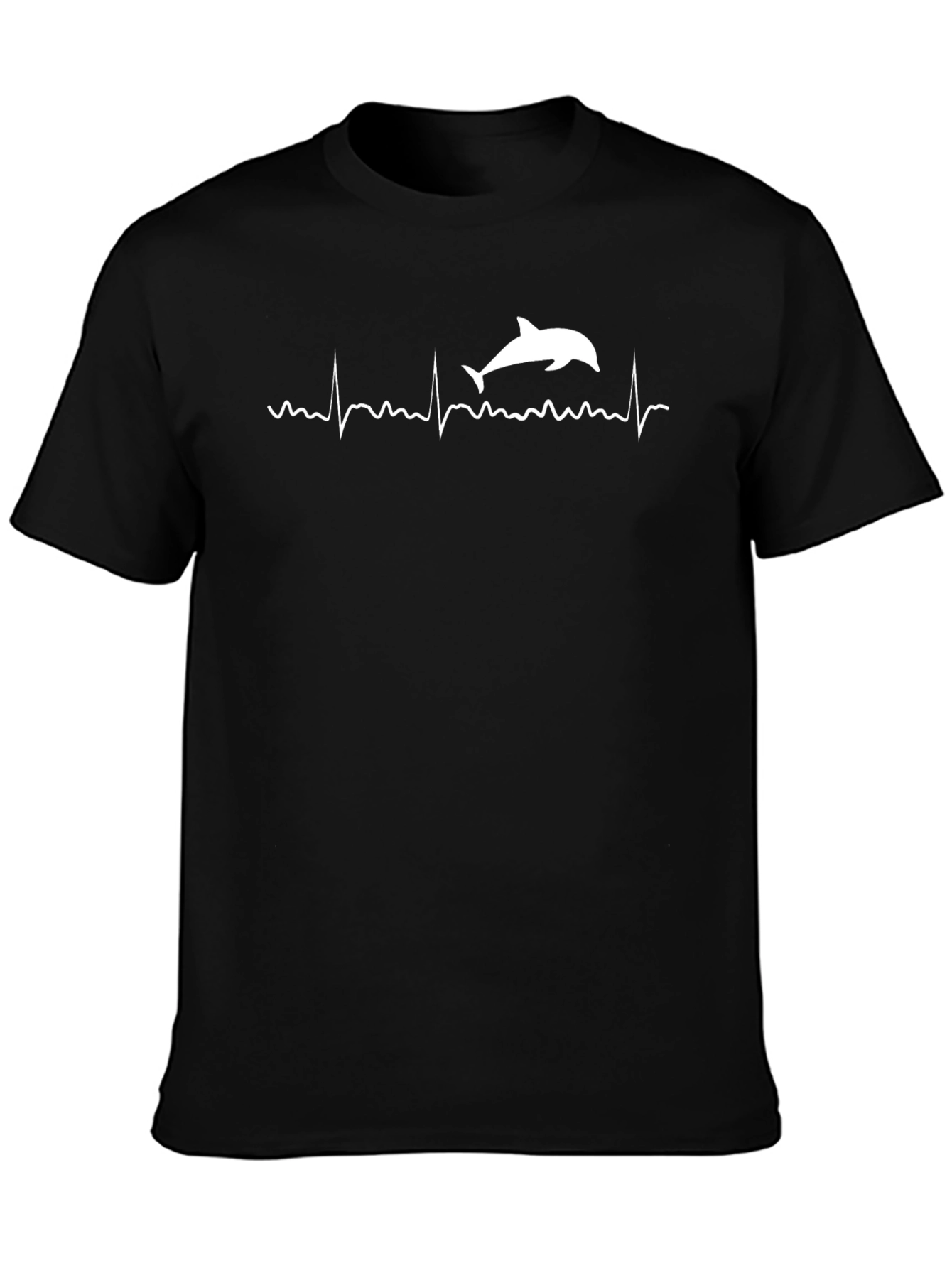 Dolphin Heartbeat Graphic Tee - Black Cotton T-Shirt