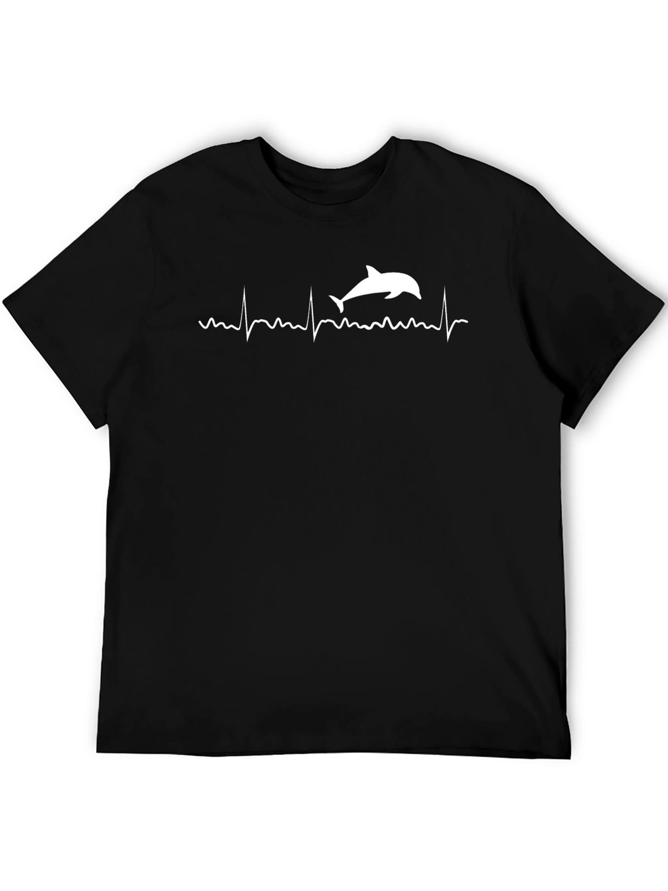Dolphin Heartbeat Graphic Tee - Black Cotton T-Shirt