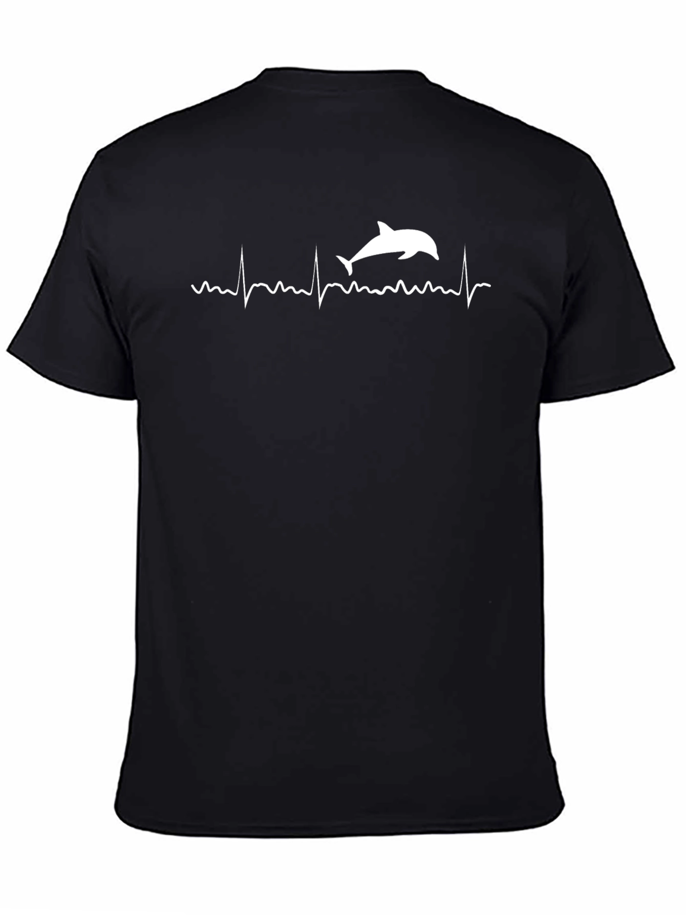 Dolphin Heartbeat Graphic Tee - Black Cotton T-Shirt